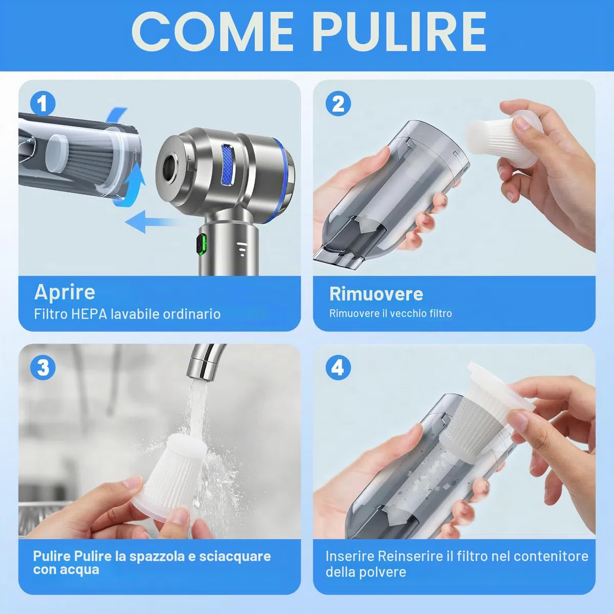 VOSSOT 6 Pezzi di Filtri di Ricambio per Filtri Hepa, Lavabili E Riutilizzabili per Mini Aspirapolvere Portatili Compatibili con Aspirapolvere Portatili, con Filtro, Portatili per Auto