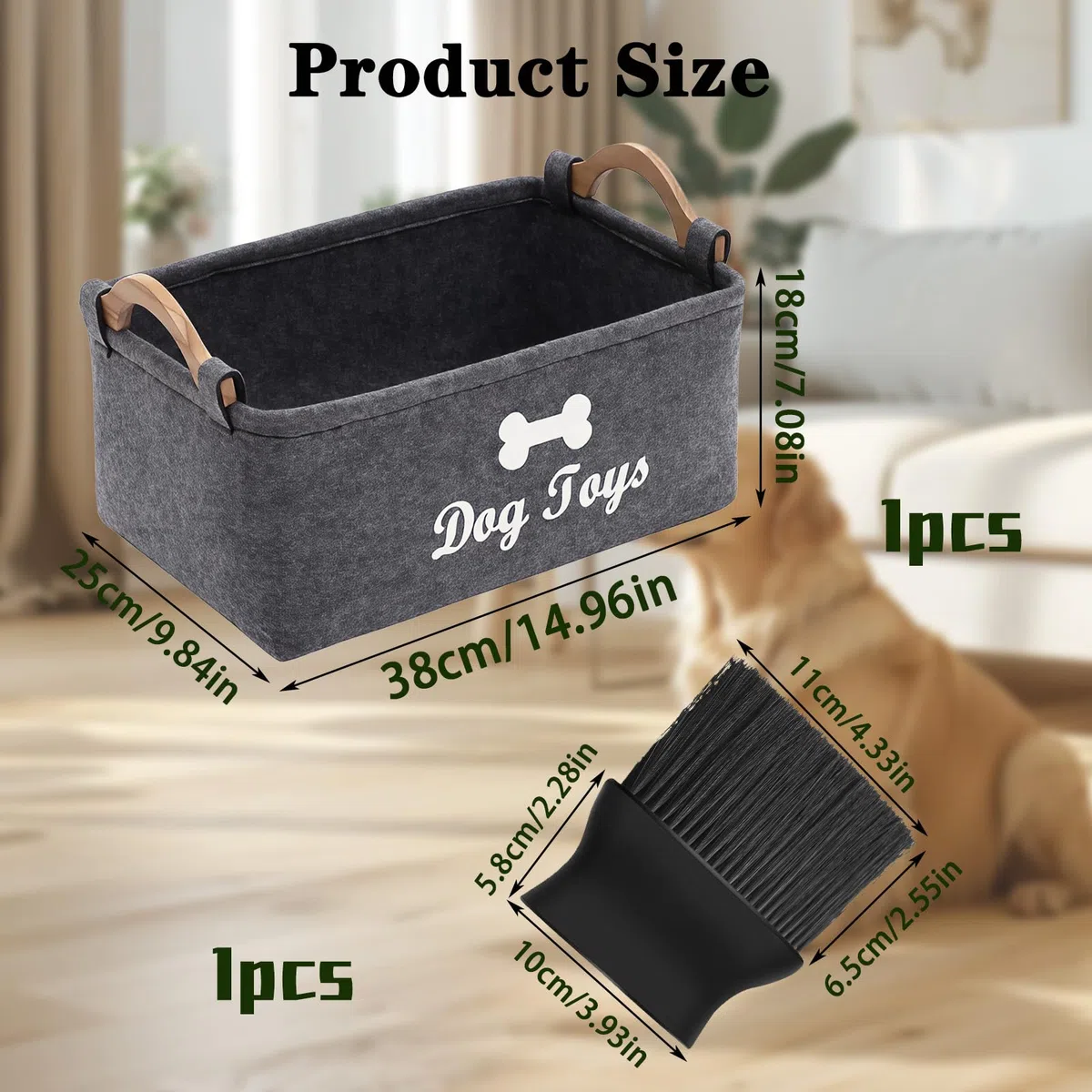Cestino per giochi per cani, 38x25x18 cm, in materiale feltro, con manico e design a ossa, perfetto per soggiorno, camera e giardino