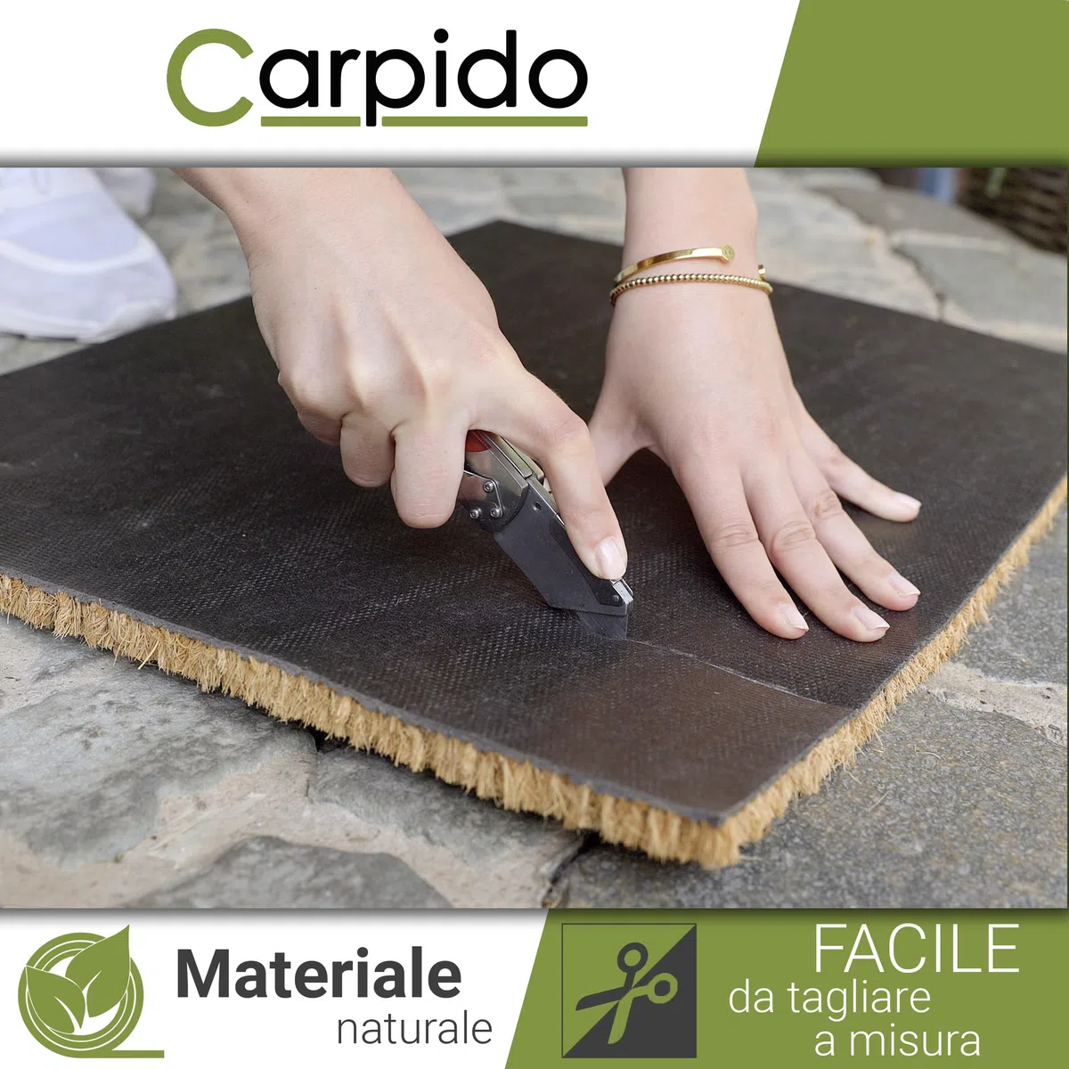 Carpido Zerbino cocco 150x200 cm molto resistente - Tappetino in cocco 16mm antibatterico naturale - Zerbino raschiapolvere ecologico