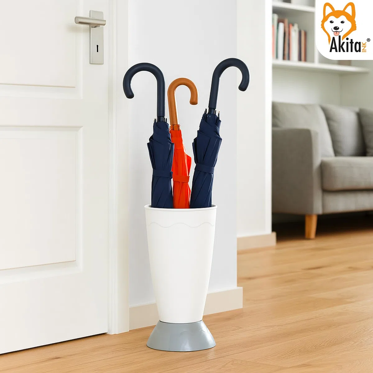 AKITAInk Portaombrelli Vulcano Moderno 27x27x50,5 cm | Porta Ombrelli in Plastica Resistente con Decoro a Onde | Design Elegante e Funzionale per Ingresso Casa o Ufficio (GRIGIO)