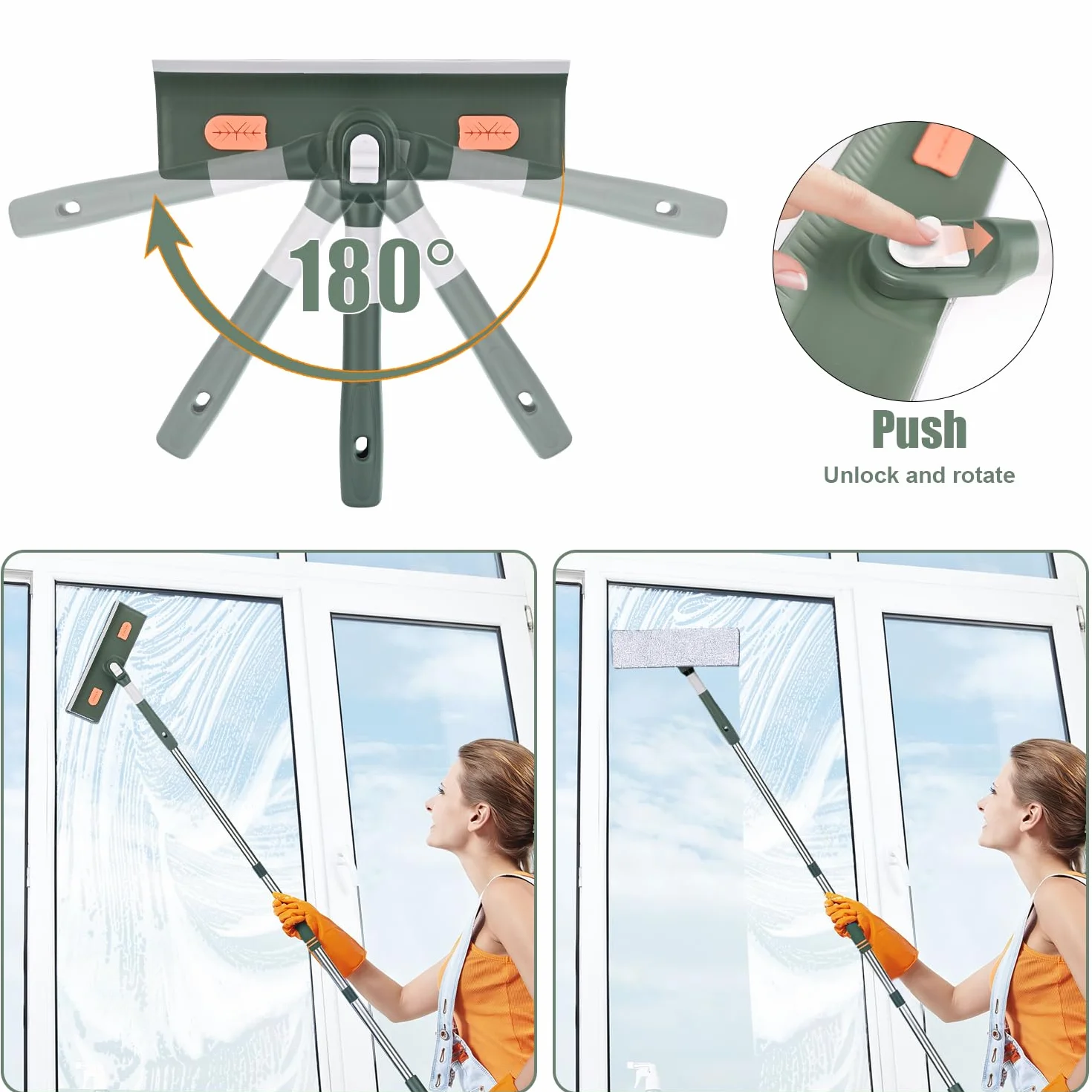 4 in 1 Lavavetri Telescopico, Kit Pulizia Vetrate con Tergivetro in Silicone e Spazzola in Microfibra, Lavavetri con Manico Telescopico per Auto Vetro Alte