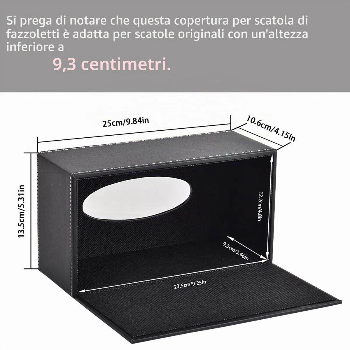 Porta fazzoletti in Pelle,Rettangolare Porta Fazzoletti,Scatola Fazzoletti Moderne,Boden verstärkt mit Magneten,passend für Haus,Hotel, Restaurant,Büro,Auto,Nera