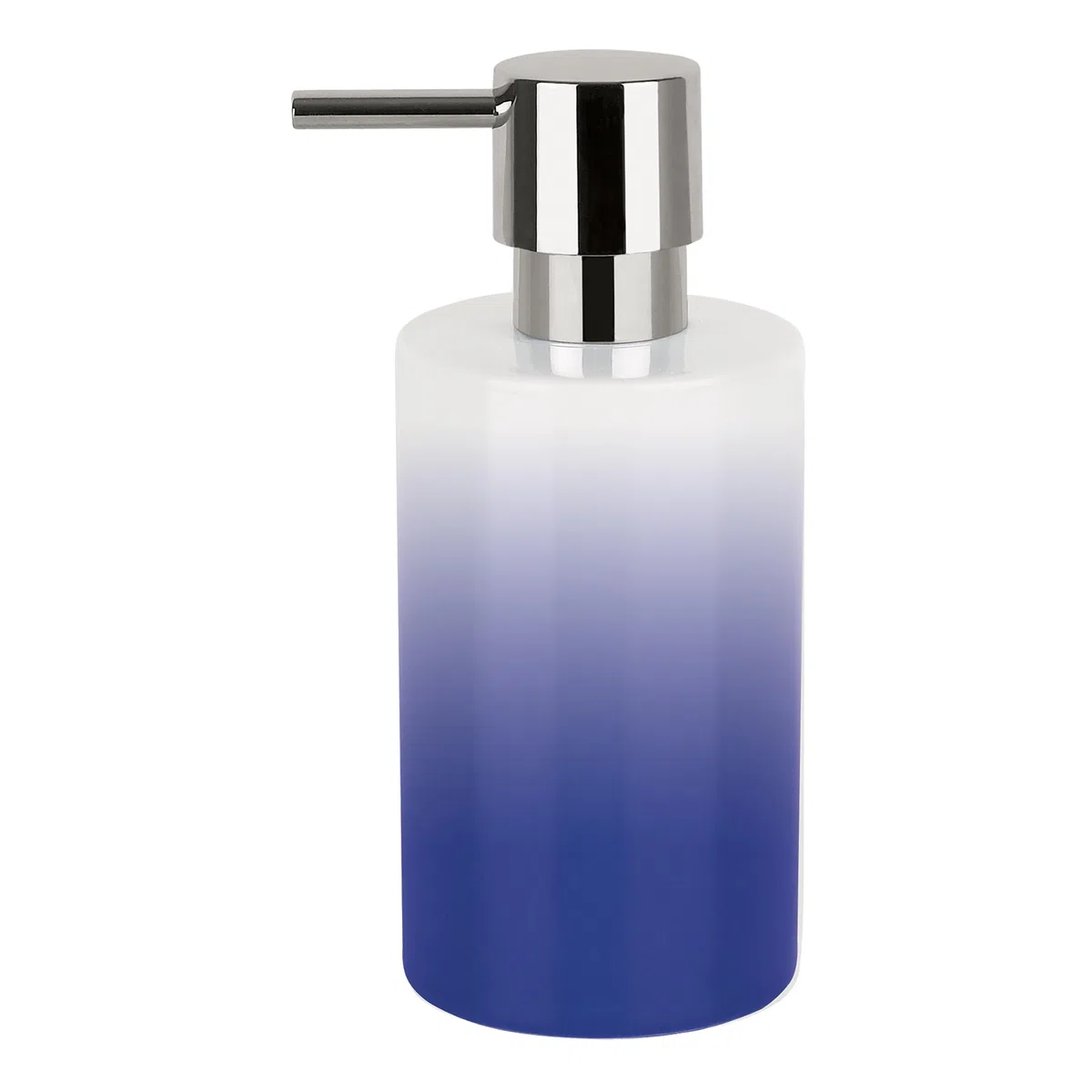 Spirella Dispenser per Sapone Liquido Tube” Dispenser per lozioni in Ceramica con dosatore in ABS Cromato capacità 300 ML (ØxH): 7 x 16 cm - Blu/Bianco