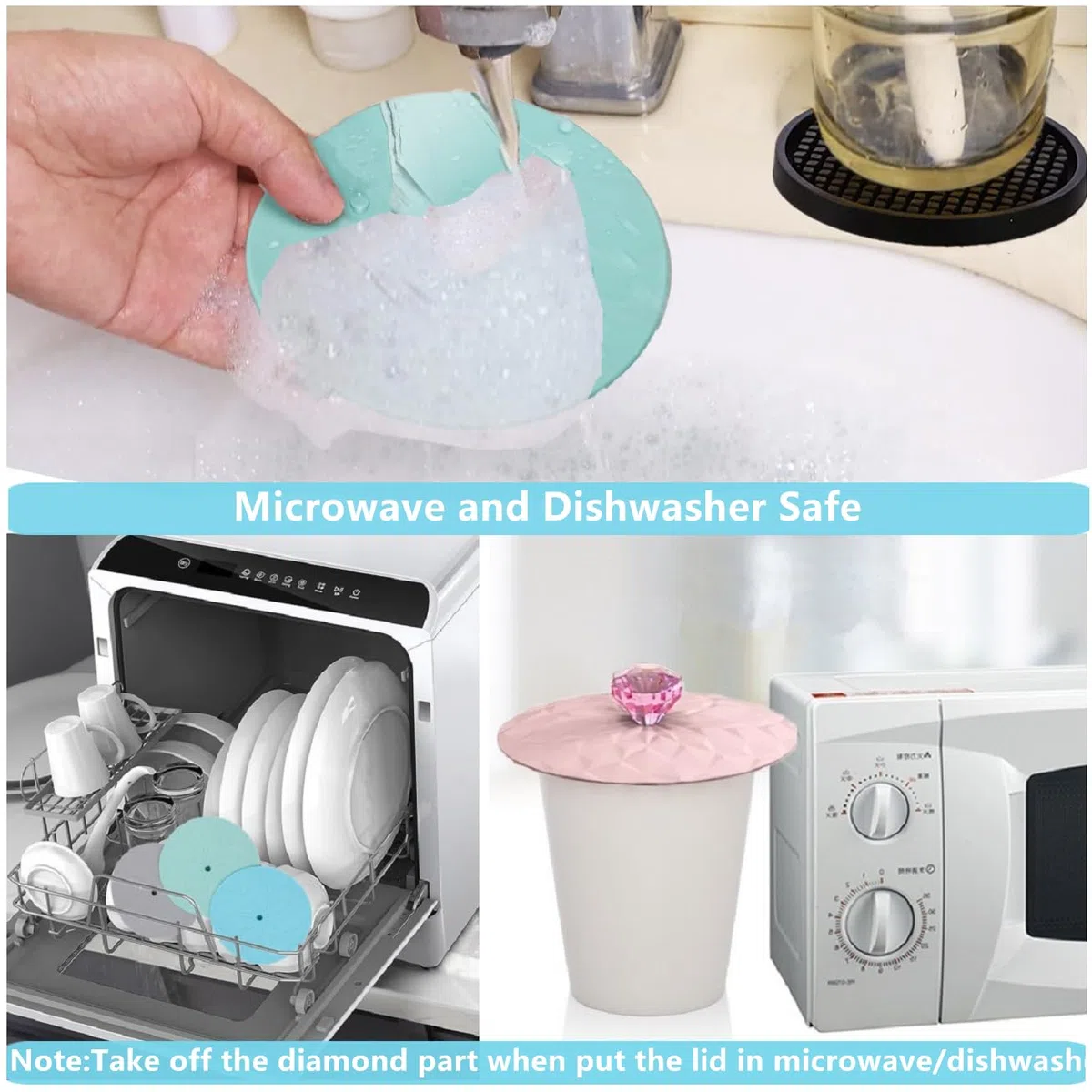 Coperchi in silicone per bevande - Coperchi ermetici e resistenti al calore per tazze, bicchieri da vino e tazzine - Mantengono le bevande fresche e antipolvere (5 Pcs-2)