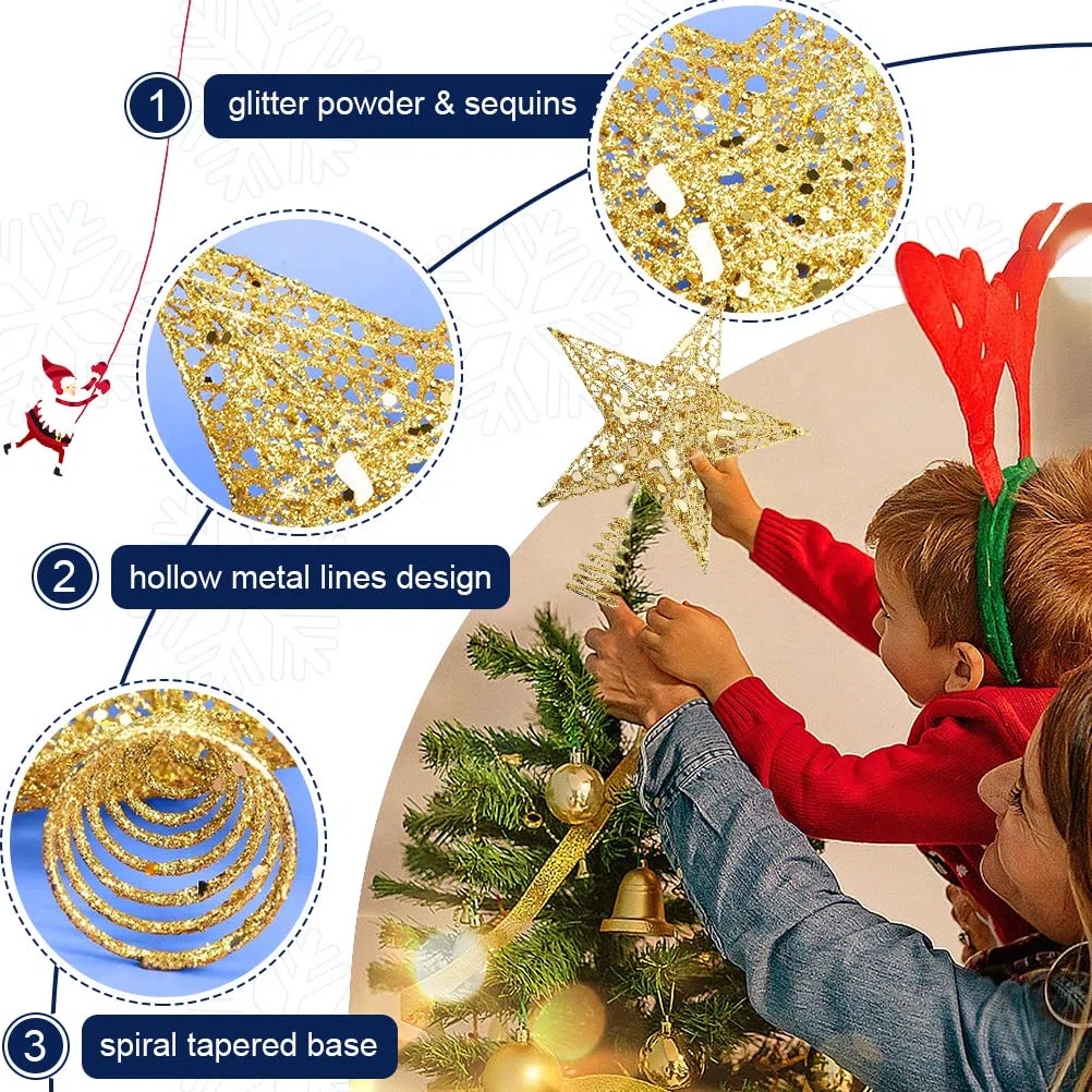 Puntale Stella Albero Natale, Oro Glitter Treetop Soprammobili Decorazione Natalizio, Lucido Forma di Stella Albero di Natale per Accessori Addobbi