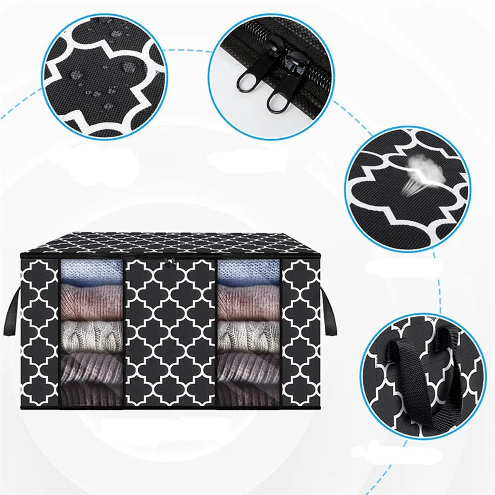 Scatole per Armadio Salvaspazio 102L, 3 PCS per Vestiti Cambio Stagione Pieghevole Traspirante Tessuto, Custodie Organizzatore con Cerniera per Trapunte Coperte Biancheria da Letto - 63*45*36cm