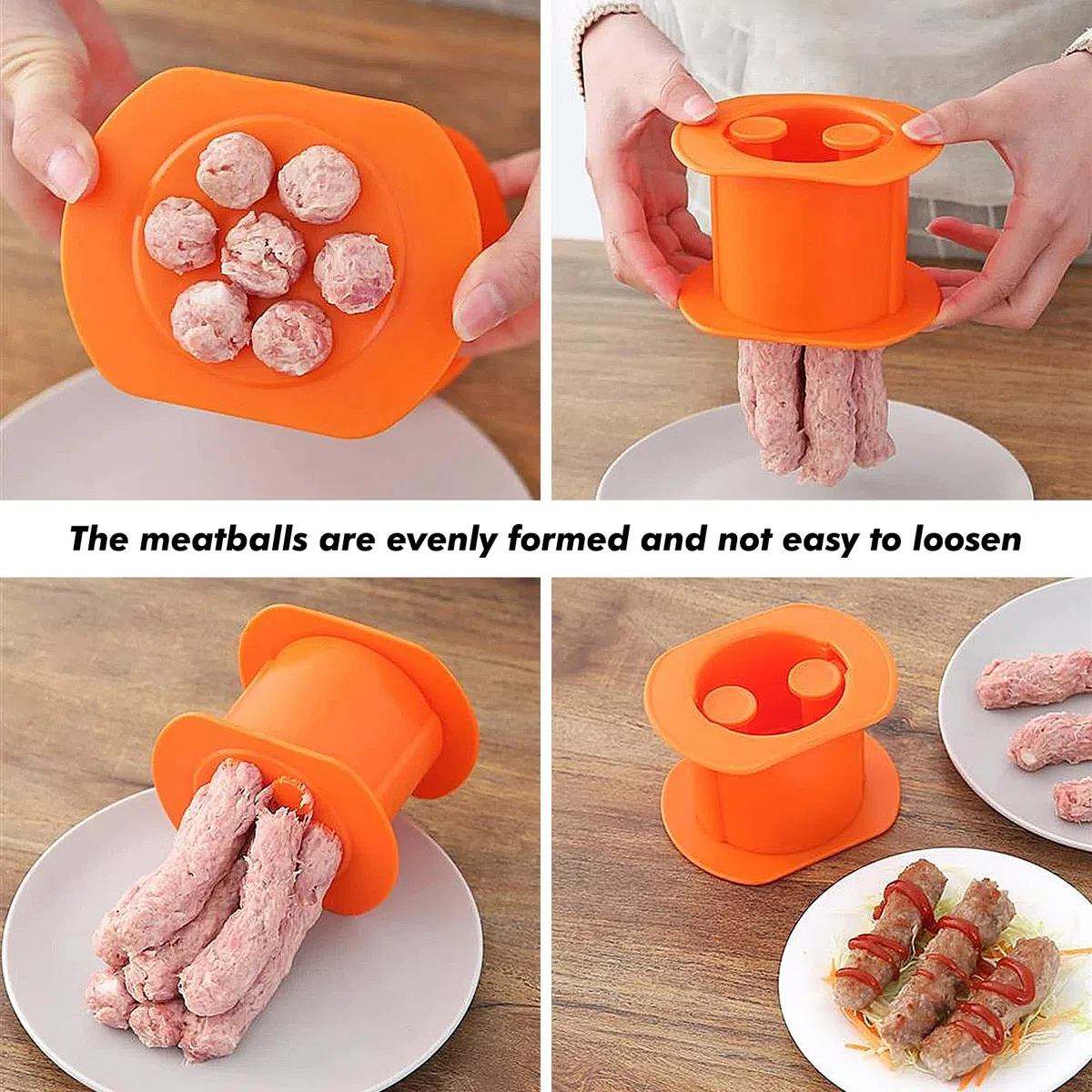 Cevapcici Press Maker, Stampo per Salsicce e Hot Dog, Macchina per Pressare Strisce di Carne a 7 fori, Non Appiccicosa, Macchina Manuale per Fare Salsicce Fai da Te (Arancione)