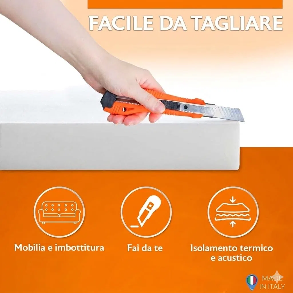 fashion home Pagano Gommapiuma Alta Densità per Imbottitura – Ideale per Divani, Cuscini e Materassi, Resistente e Indeformabile Made in Italy (50x100x5 cm)