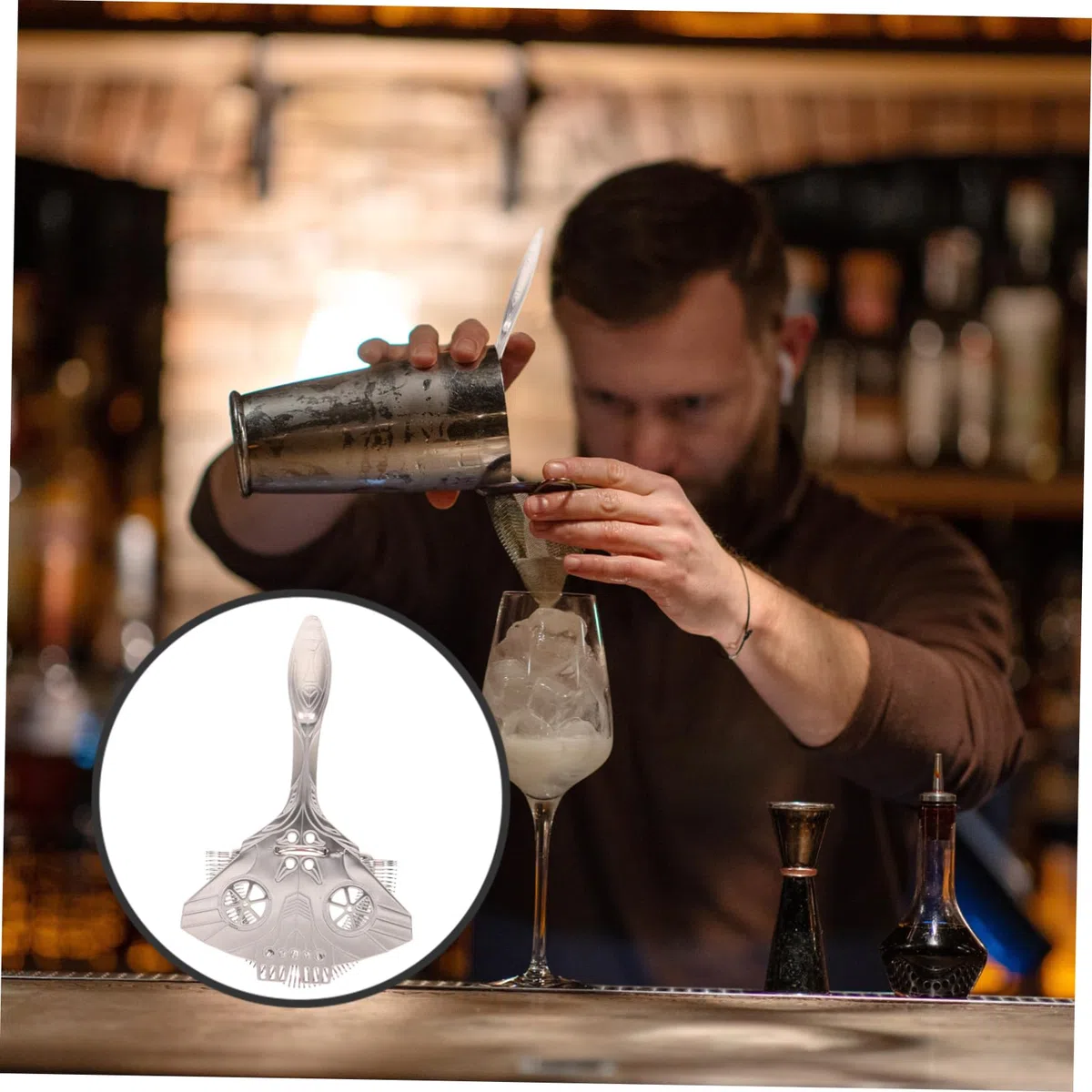 MAGICLULU Filtro Cocktail in Acciaio Inossidabile 304 Strainer Per Cubetti Di Ghiaccio E Residui Utensile Professionale Per Bar Hotel Casa Caffetteria 7.09X4.33X0.79In