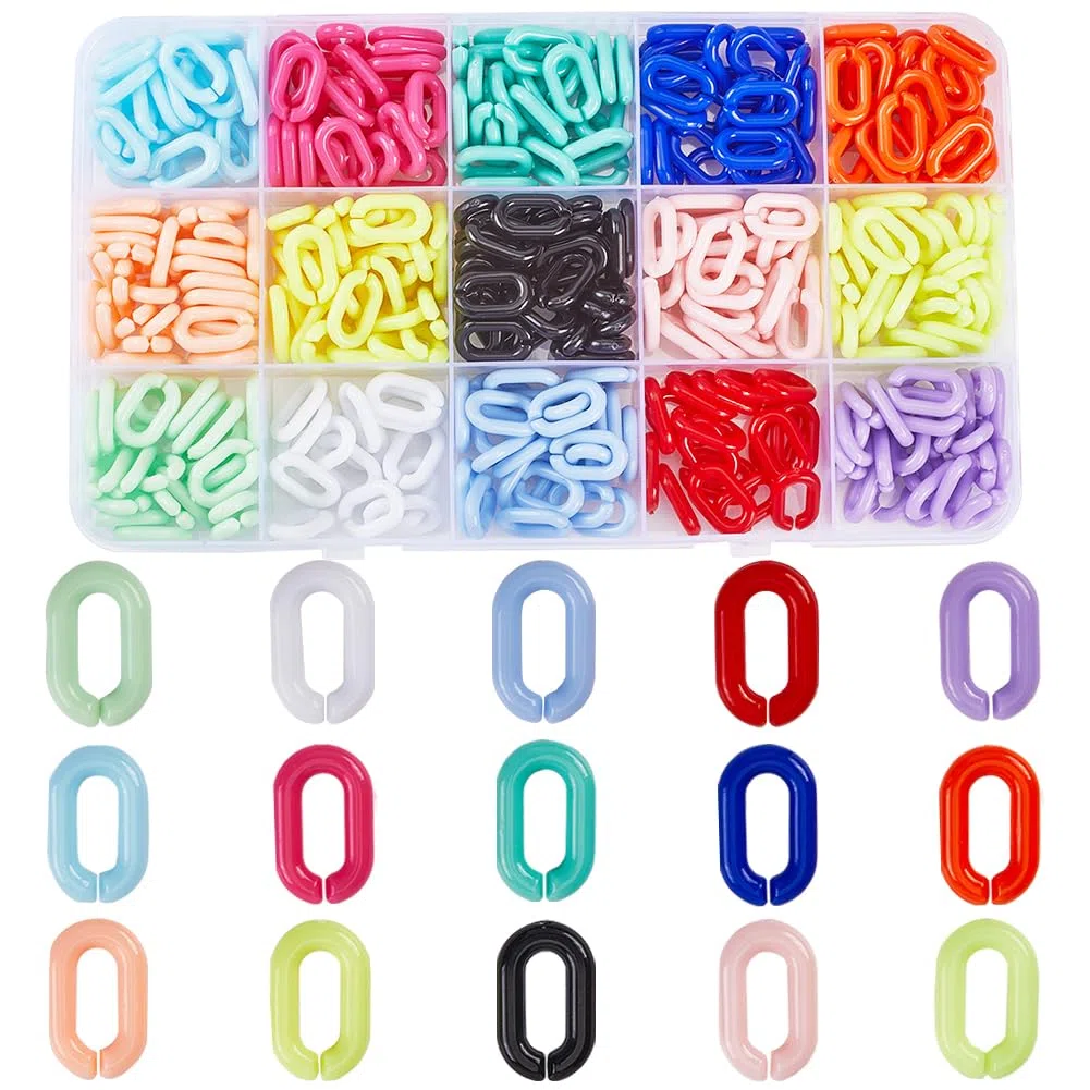 420 pz 15 colori Acrilico Maglie Catena Gioielli Anelli di Collegamento Opaco Arcobaleno Colorato Ovale Cavo Cordolo Aperto Clip Ganci Collegamento Rapido Connettore per Gioielli Creazione Co