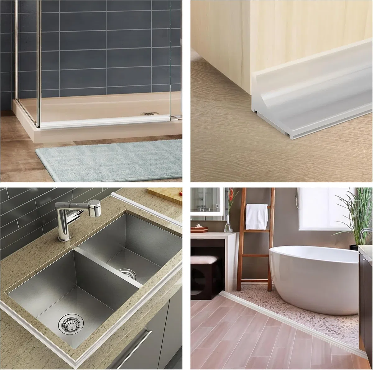 Strisce Impermeabili in Silicone per cucine e bagni, Fermi d'Acqua autoadesivi in Silicone, Fermi Doccia per cabine Doccia, lavandini, Bordi di vasche da Bagno (Grigio, 105CM)