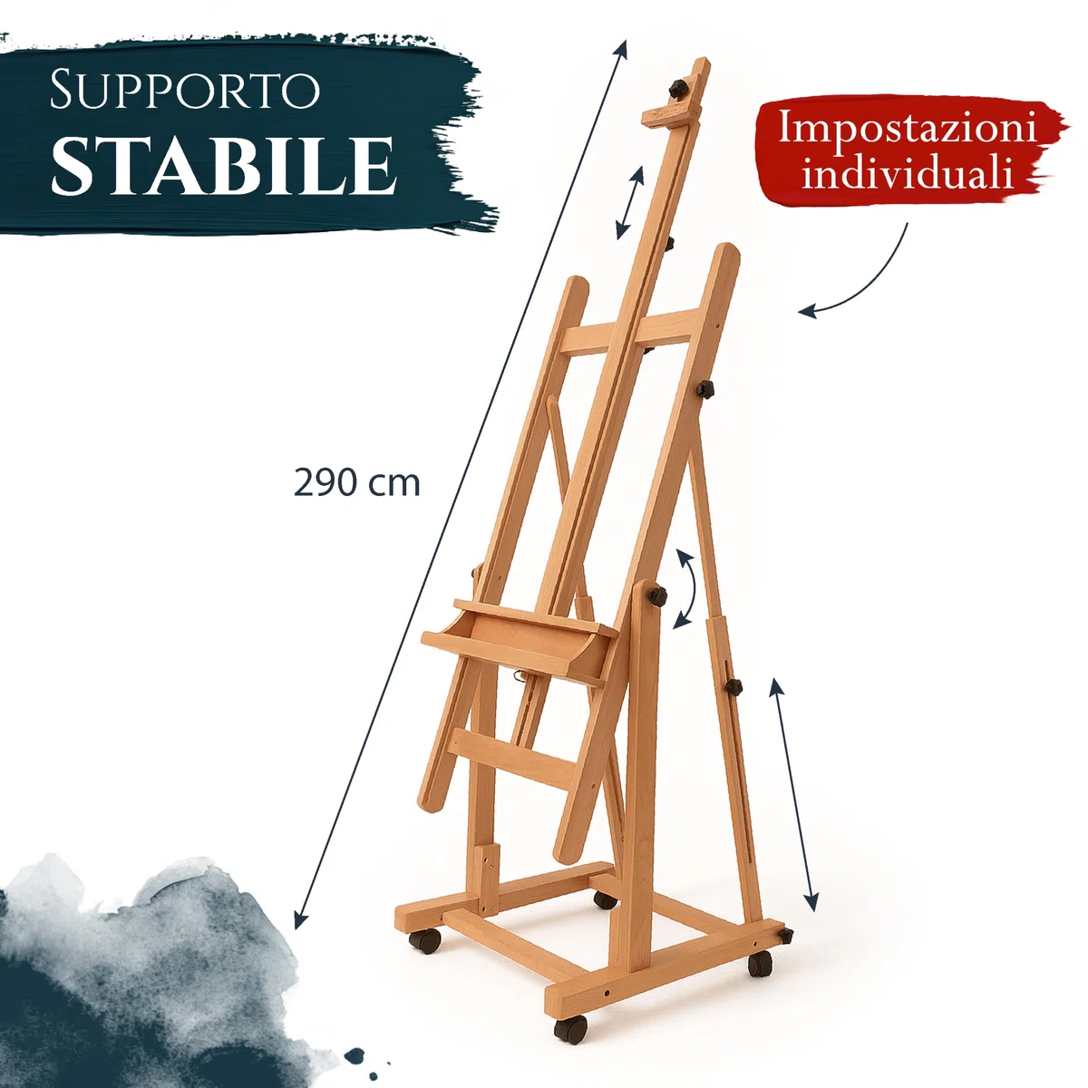 Artina Cavalletto da Studio per Pittura Professionale - Verona - cavalletto in Legno di faggio oleato - Cavalletto per dipingere Professionale