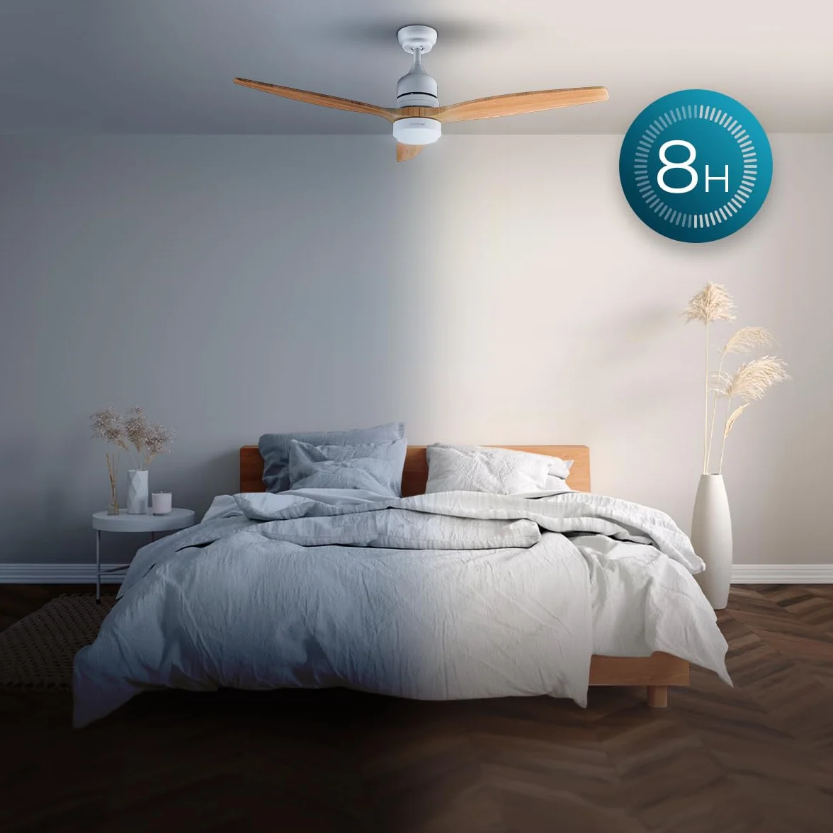 Cecotec Ventilatore da Soffitto con Luce e Telecomando 52" EnergySilence Aero 5230 WhiteWood, Motore DC 40W, 3 Pale, Luce LED, Altezza Regolabile, Timer, 6 Velocità, Modalità Winter/Summer