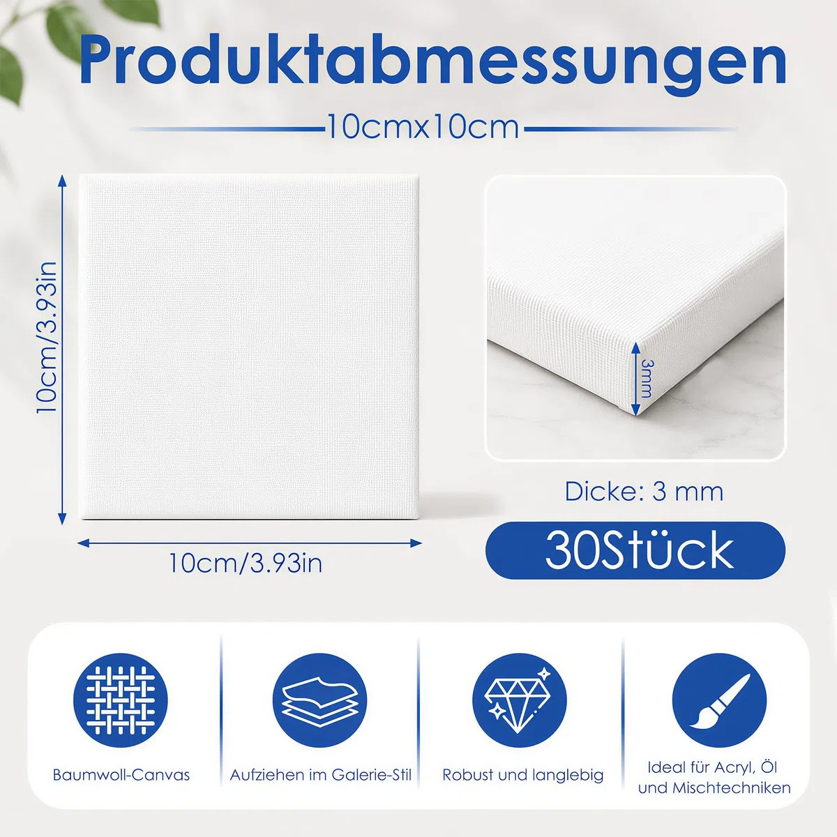 30 tele da dipingere, 10 x 10 cm, in cotone, spessore 3 mm, set di tela per pittura ad acqua, pittura ad acqua