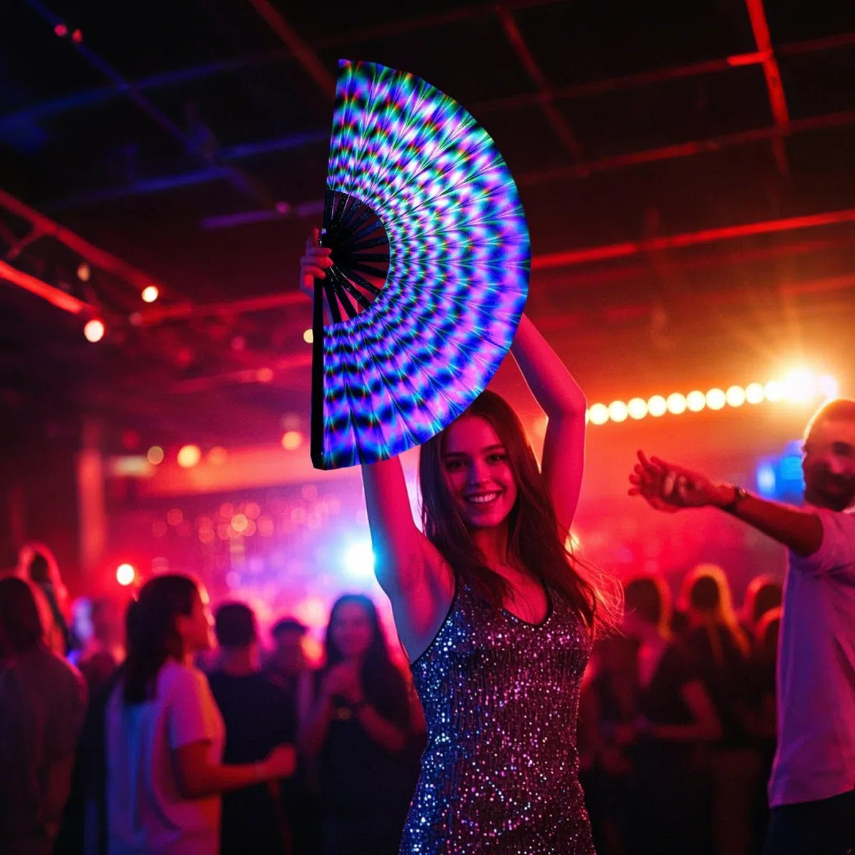 Fan di danza per donne, fan di illuminazione, Dancing Clack Handhell ​​Folding Fan, del festival cinese/giapponese, oggetti di scena fotografici per esibizioni sul palcoscenico, festival di compleanno