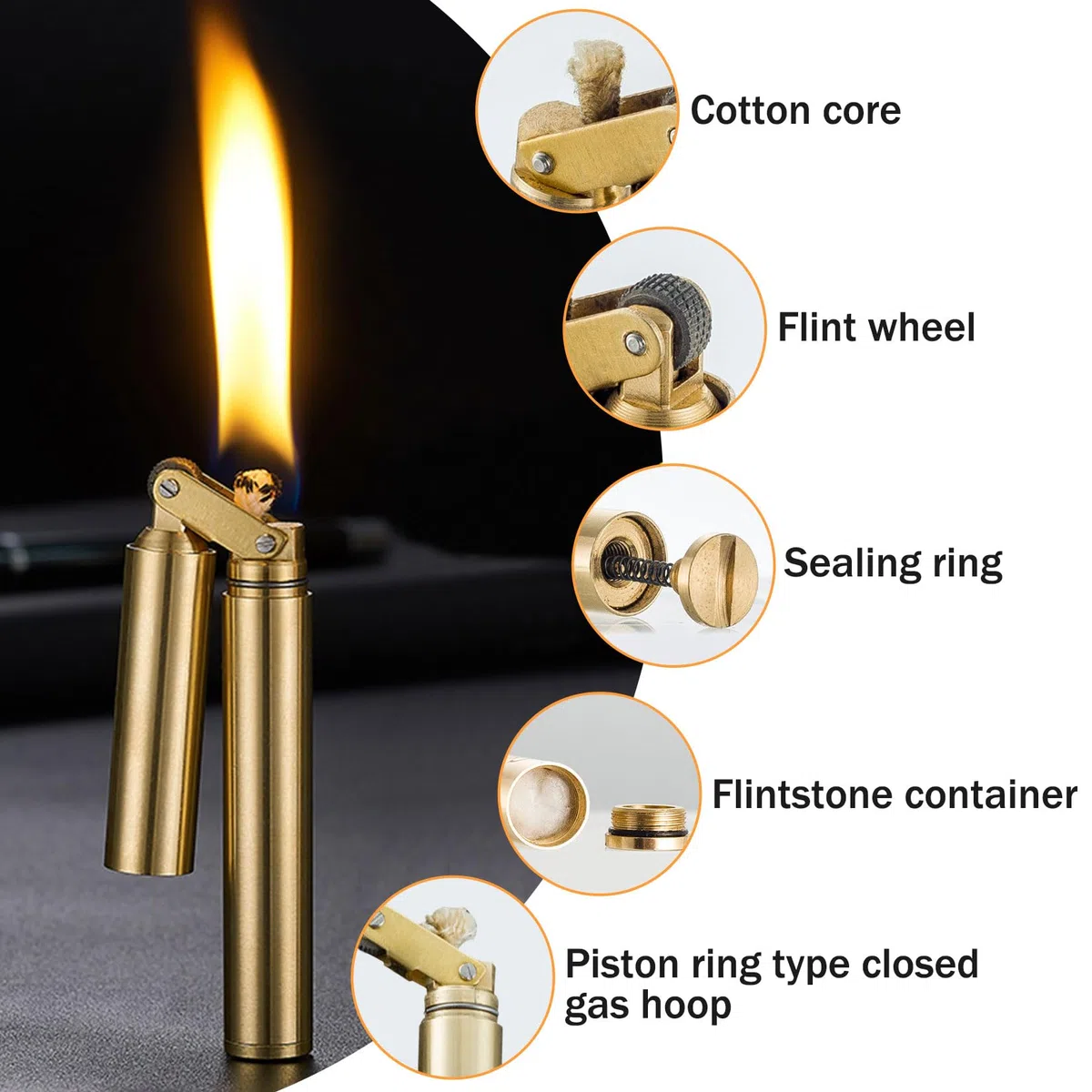 Idota Accendino Vintage in Ottone, Portatile Accendini Vintage Riempibile Lighter Regali per Uomo con Confezione