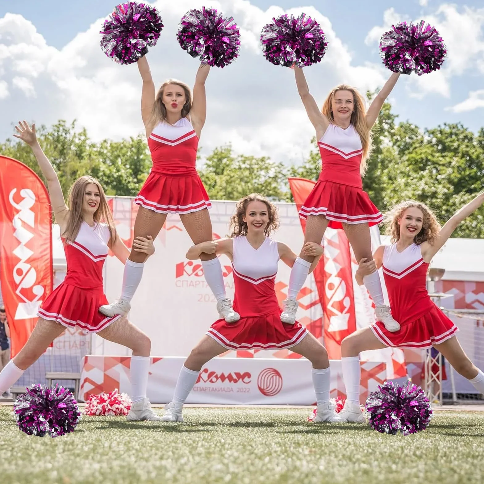 2 Pezzi Pom Cheer Leader Poms Cheerleader Pompon Poms, Cheerleader Pompon Per Cheerleading Giochi Competizione Sportiva Danza