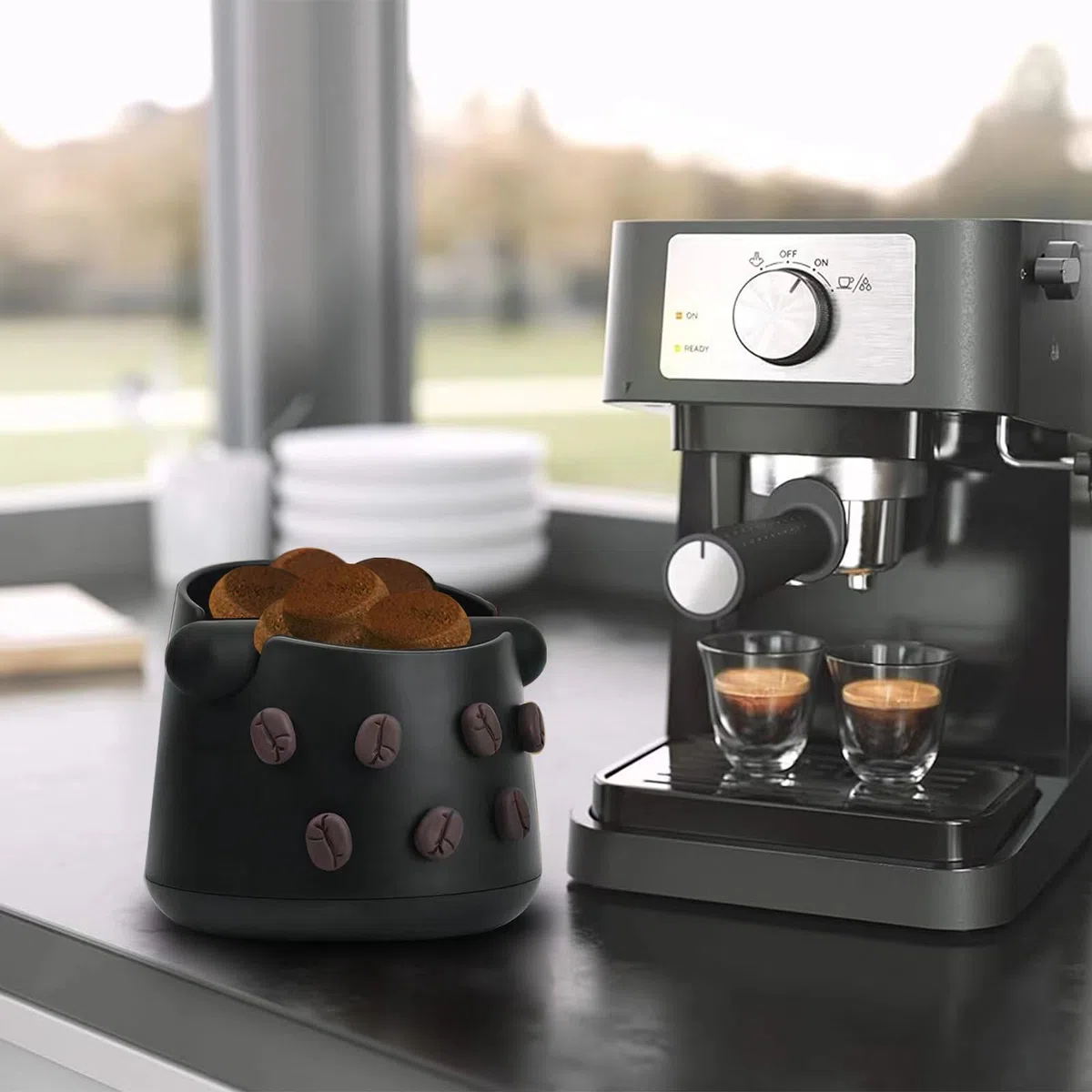 Contenitore per Fondi di Caffè Pattumiera per set da caffè Knock box per fondi di caffè Nero