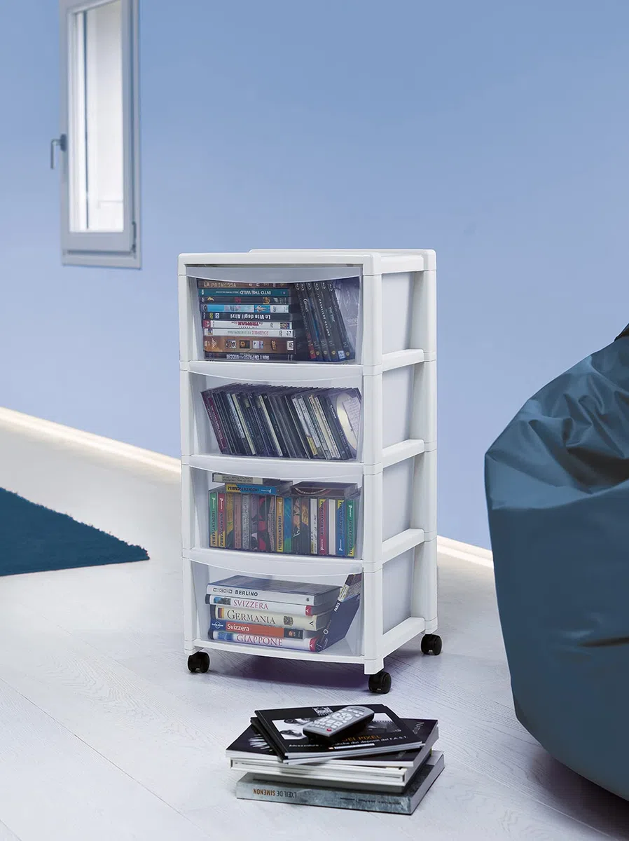 Stefanplast Cassettiera Libera 4 Cassetti Bca, 40 x 40 x 80 cm, Bianco Opaco