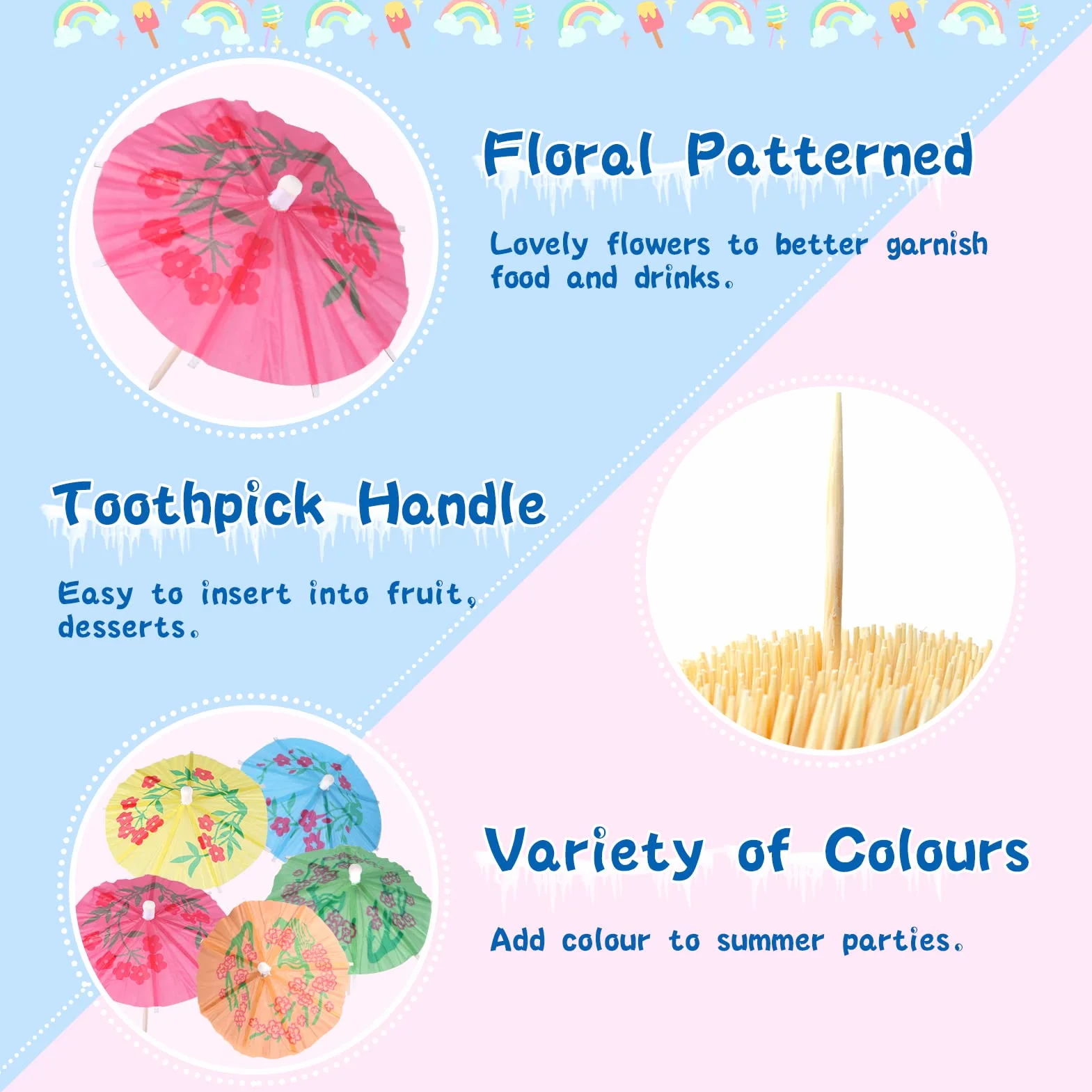 Ombrelli da Cocktail Mini Cocktail Parasols Accessori Decorazione di Bevande e Frutta 144 PCS