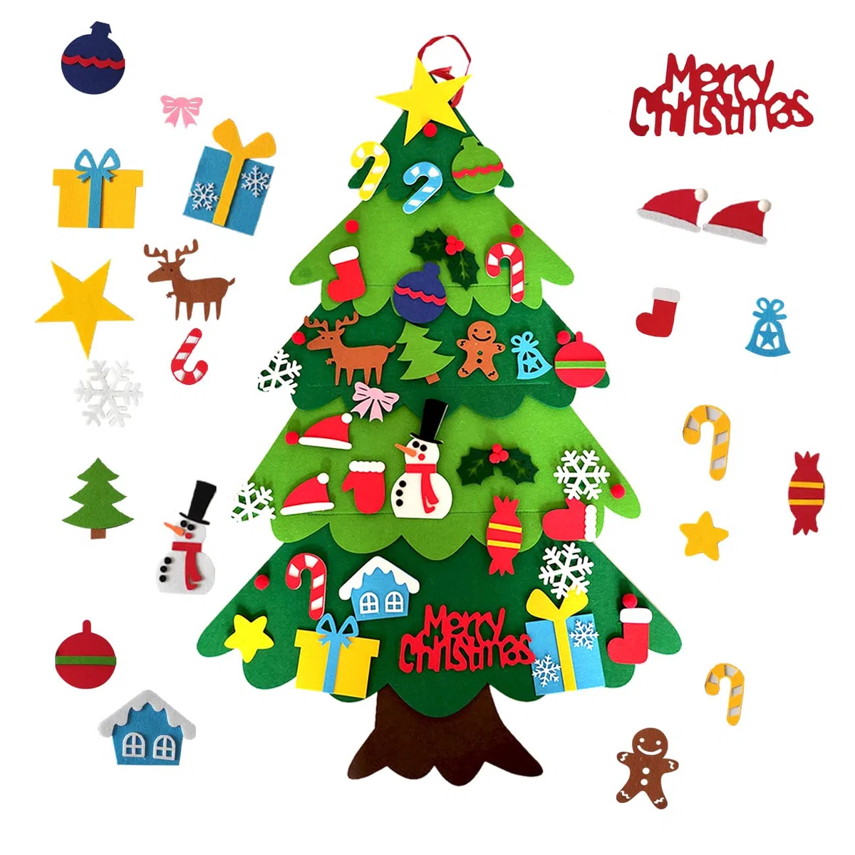 LUOHONG Albero Natale Feltro per Bambini, 32 Ornamenti Staccabili Regali di Natale di Nuovo Anno per Bambini, Decorazioni Natale per Pareti di Porte