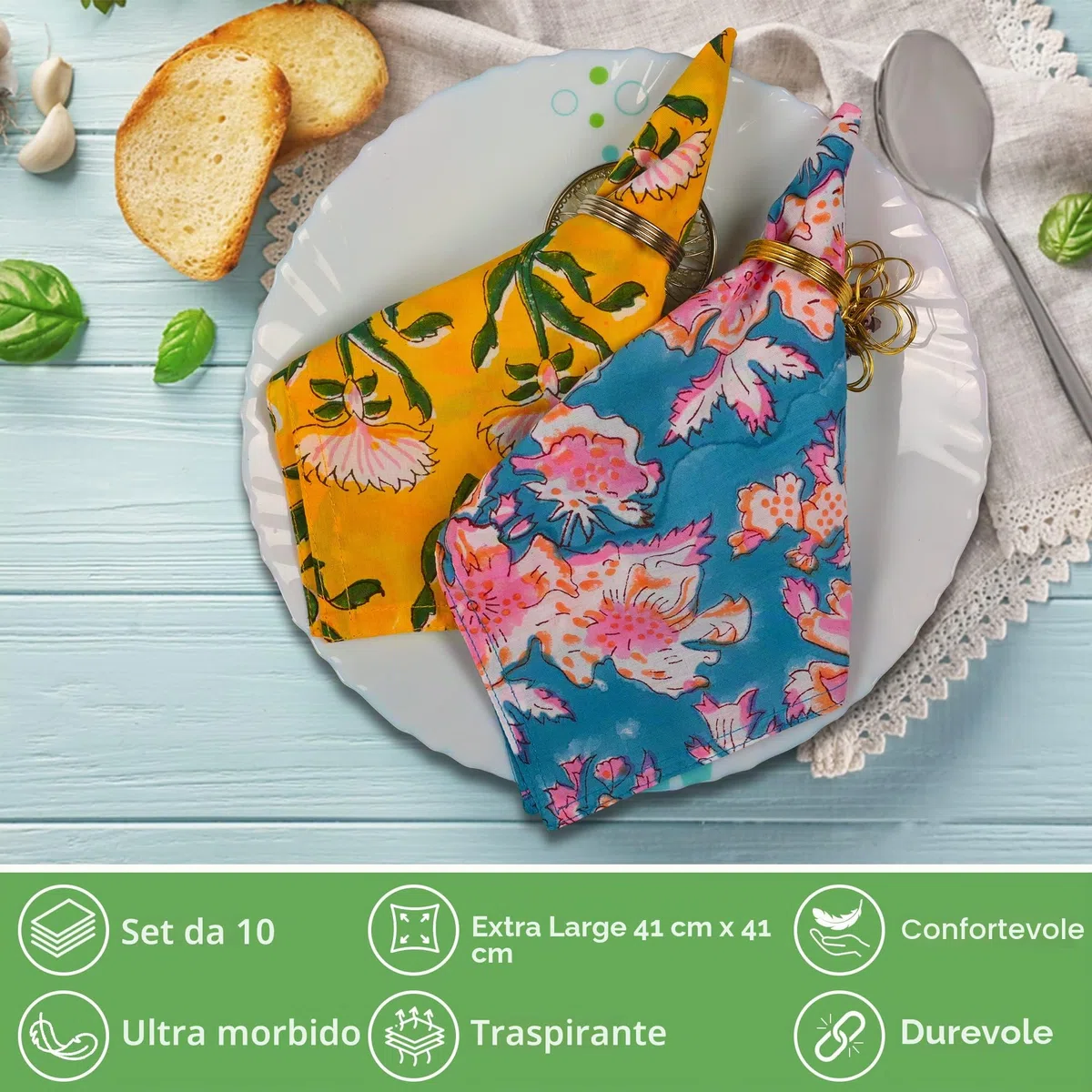 DIYANAIMPEX - 10 tovaglioli di stoffa di cotone con stampa a blocchi fatti a mano, dimensioni 40,6 x 40,6 cm, stampati per la casa, indiani, ecologici, misti (multicolori)