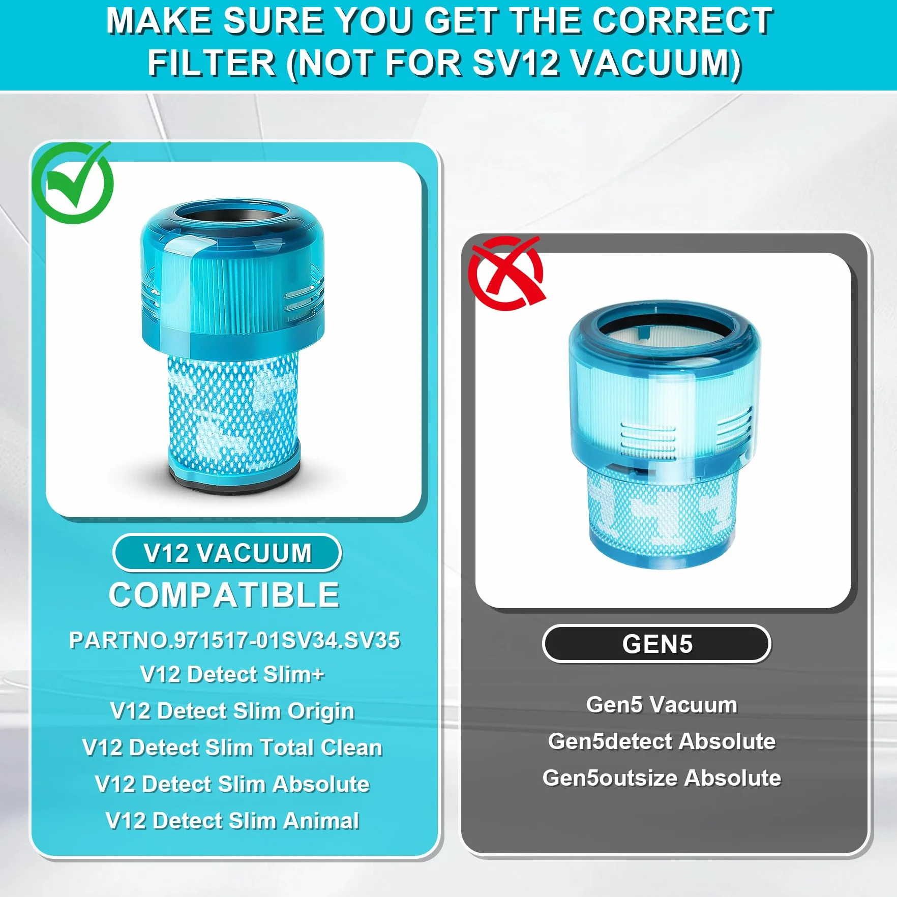 3 filtri per aspirapolvere Dyson V12 Detect Slim, filtro Dyson v12 Detect Slim Absolute con spazzola di pulizia, filtro Dyson V12, Absolute Extra/Total Clean/Fluffy