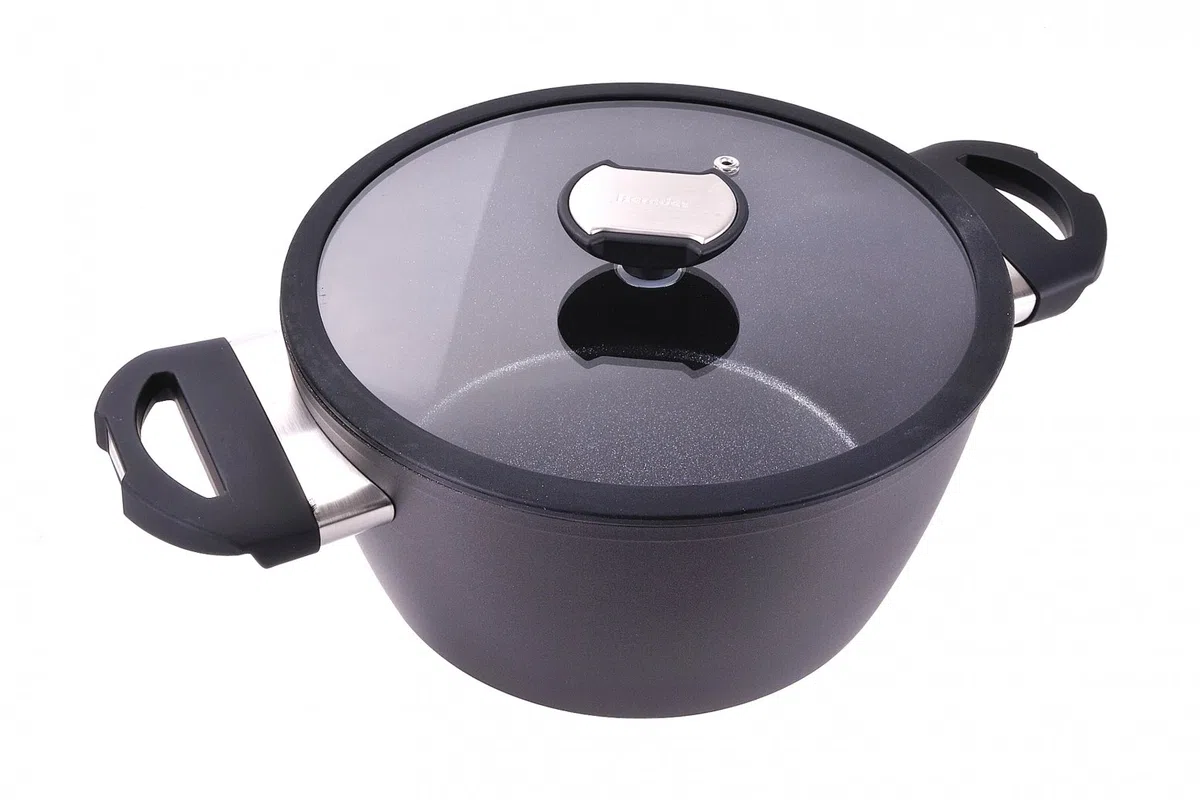 Berndes Balance Induction Enduro Kochtopf 24 cm Casseruola con Coperchio, 4.5 Litri, Alluminio Forgiato, Nero