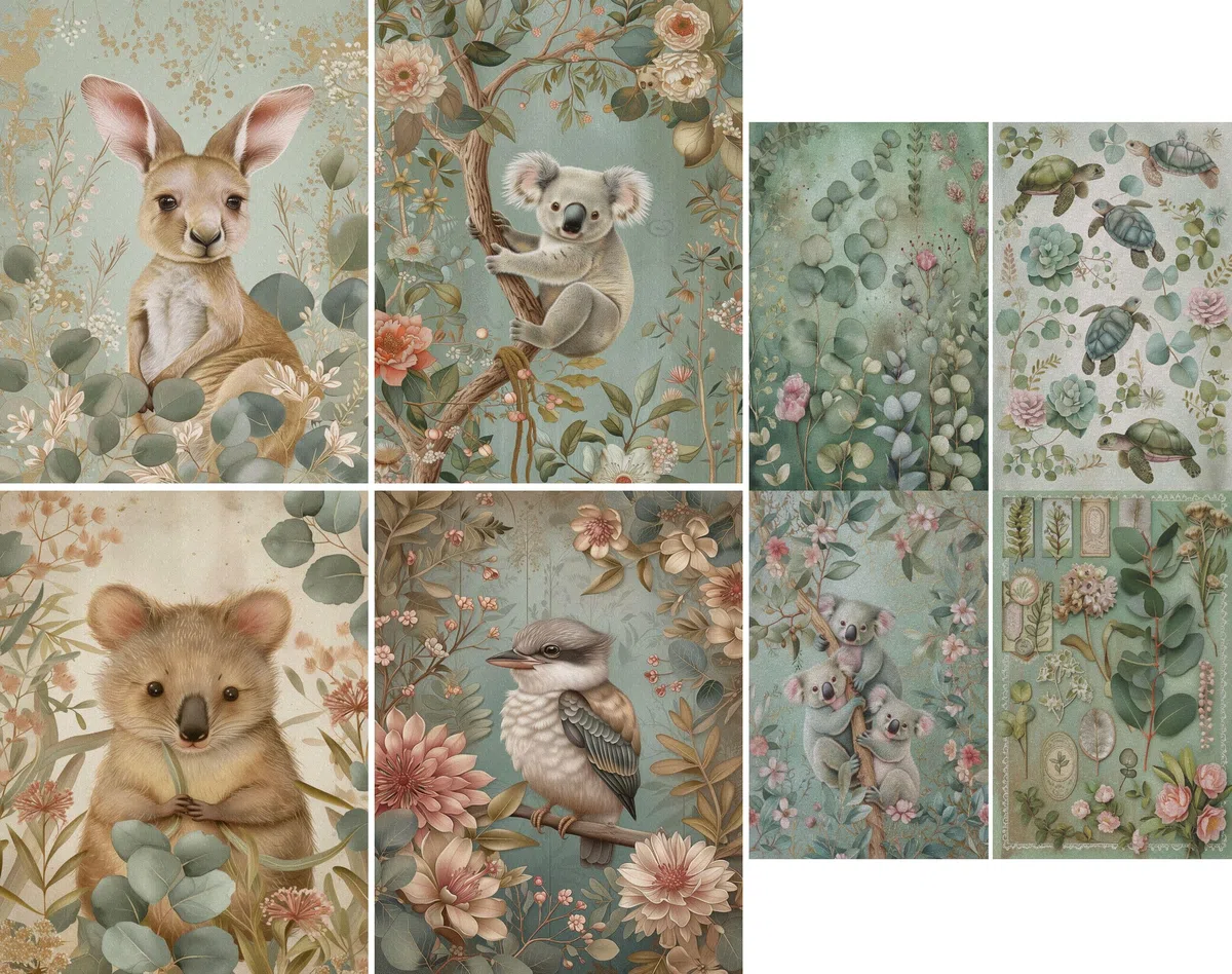Carta di riso Animali Australiani, 20 x 26,6cm (6 pezzi) - 6 disegni per scrapbooking, cartoline, artigianato, decoupage da CRAFT KREATIVELY