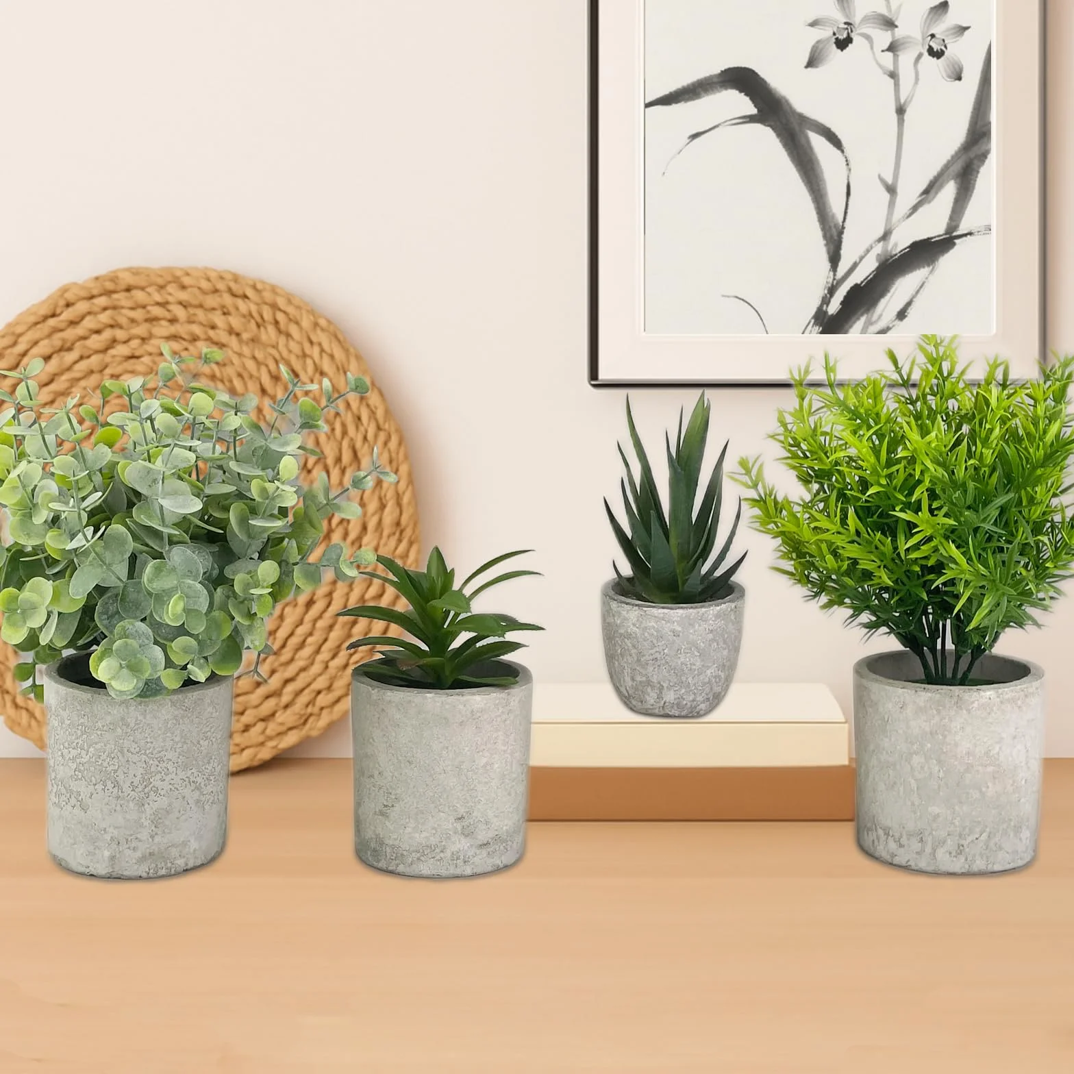 5 Pezzi Piante Artificiali, Mini Piante finte Serpentine, Eucalipto, Agave Succulente, Aloe Artiglio d'Aquila, Piante artificiali da Interno e da Esterno per Camera da Letto Ufficio