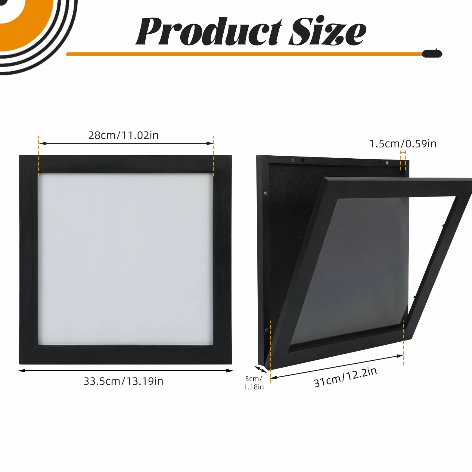 Cornici per dischi in vinile da parete, Cornice per dischi con protezione UV e antigraffio, Cornice per vinile e copertine LP, Cornice per album per copertine LP da 30,5 x 30,5 cm Nero (3