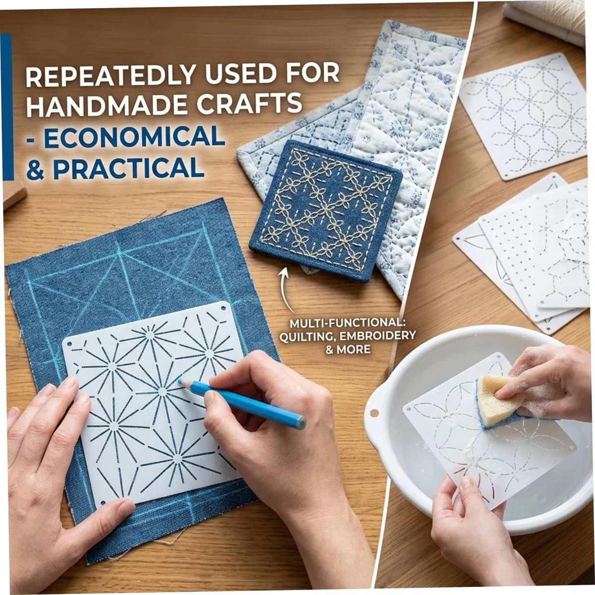 Set completo di stencil Sashiko per macchina Sashiko, modelli di ricamo geometrico riutilizzabili da 32 pezzi per quilting a macchina e a mano, modelli in plastica da 5, 12x5, 12 pollici - Stencil