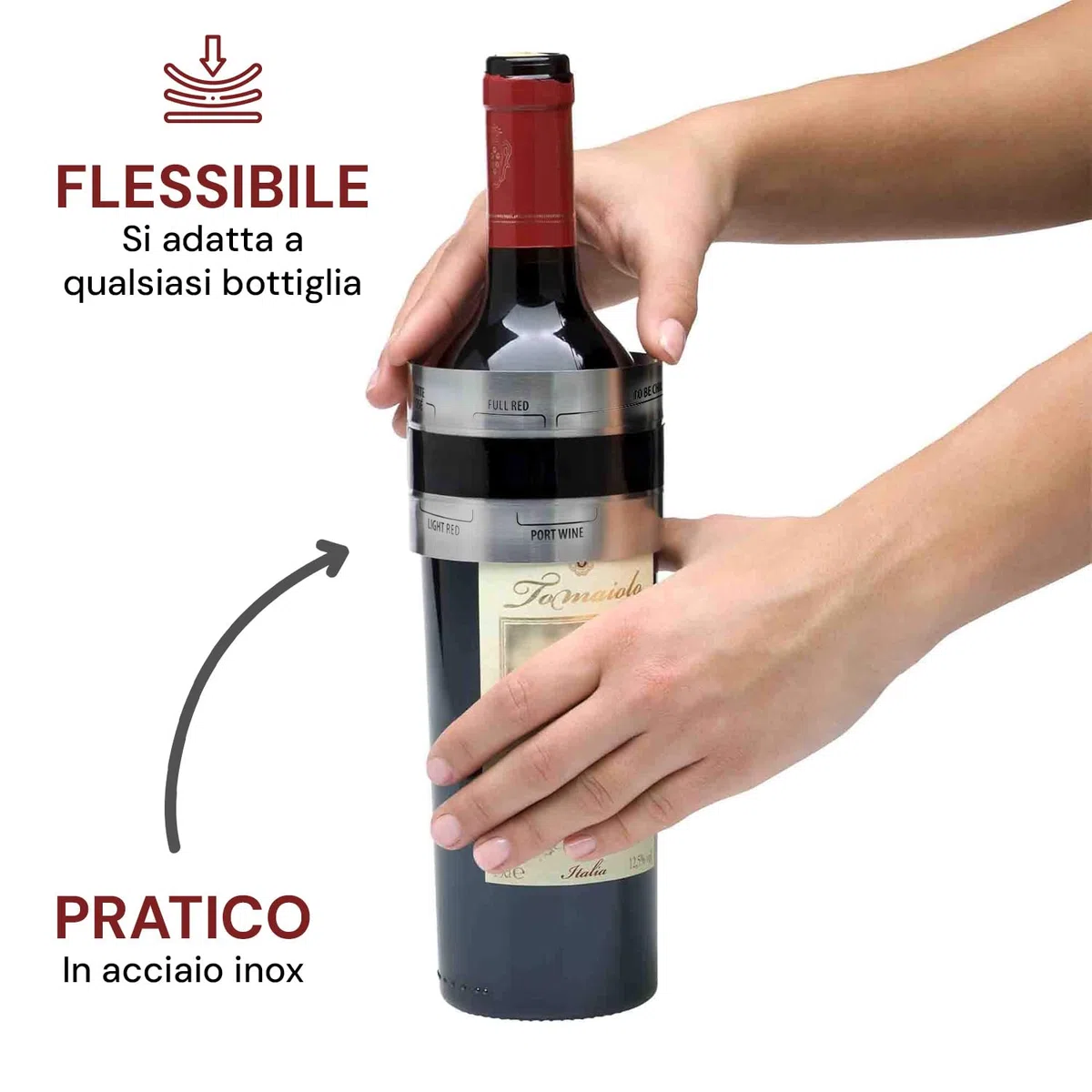 Avilia Termometro ad Anello 4cm per Vino in Acciaio Inox - Diametro Flessibile che si Adatta a Tutte le Bottiglie - Temperatura in Gradi Centigradi Visibile in 35/40secondi - Ideale come Regalo