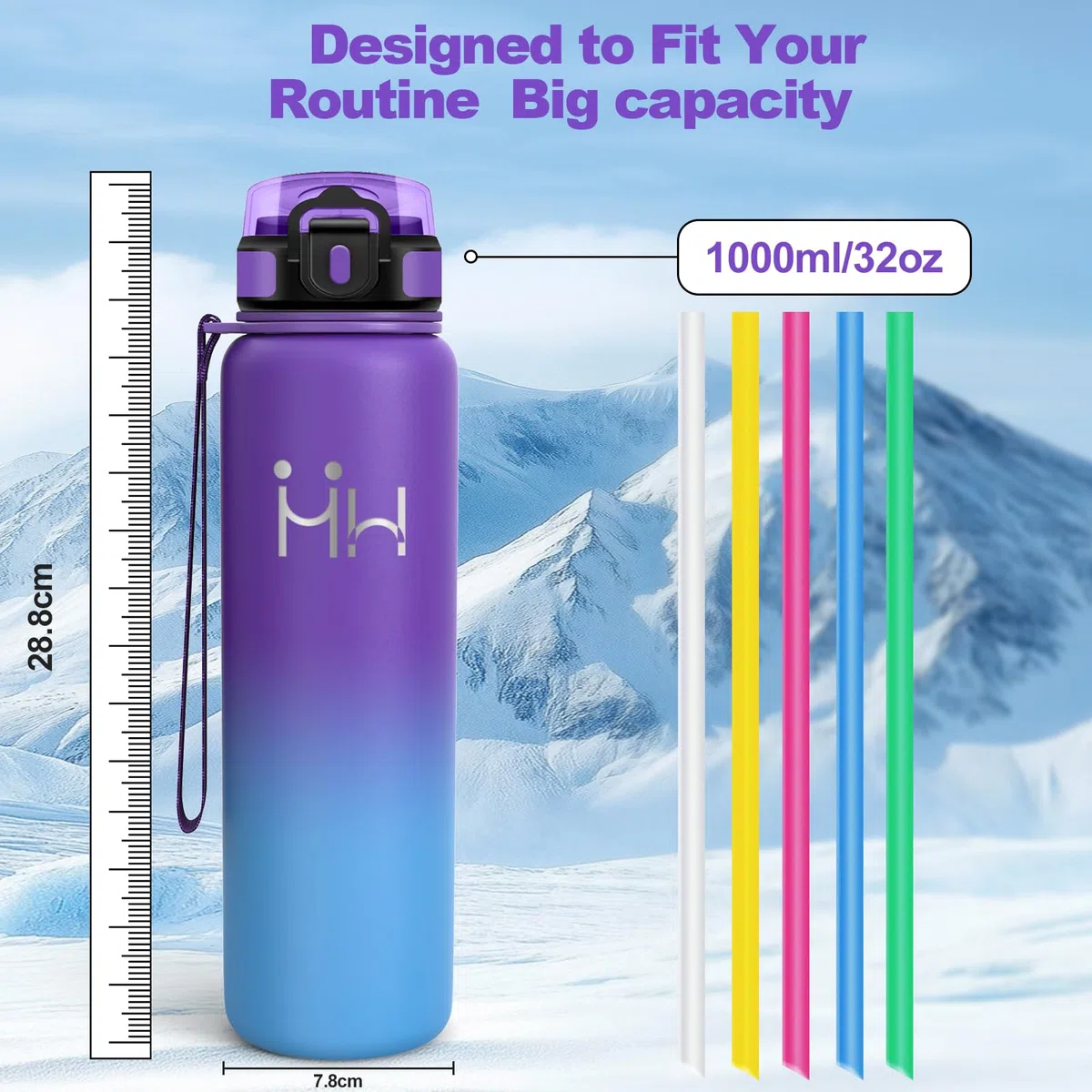 Motswedi Borraccia Termica, 1000ml, Borraccia Acciaio Inox, Riutilizzabile, Bottiglia Termica, senza BPA, Borracce - Lilla & Azzurro Cielo