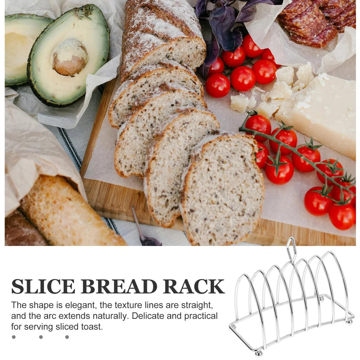 Porta Toast da Tavolo in Acciaio Inox 304 Multifunzione Maniglia per Uso Domestico e Buffet, Supporto Portapane Riutilizzabile per Fette, Muffin e Bagel, per Feste e Campeggio