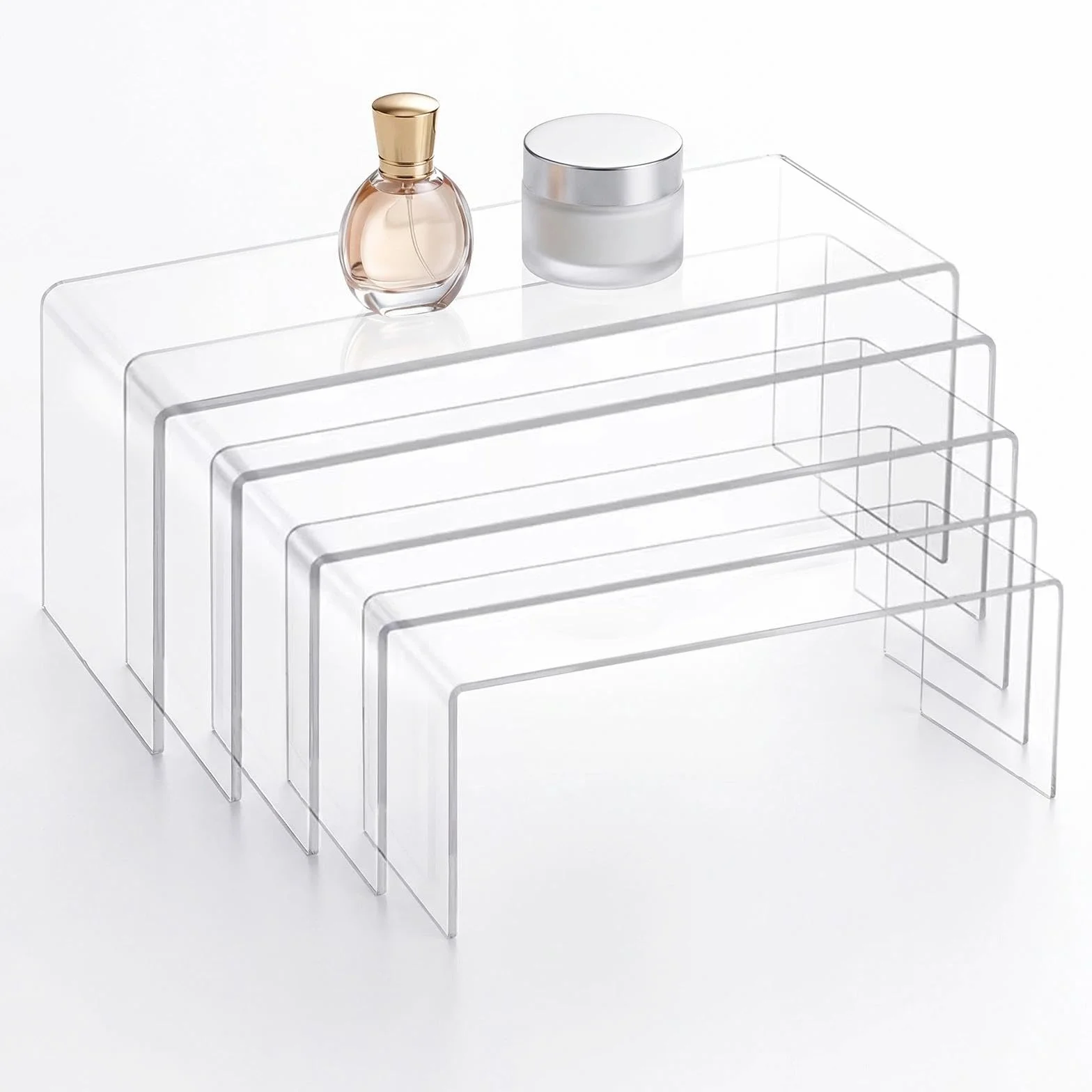 5 Pezzi Espositore Profumi Alzate per Allestimenti in Acrilico Trasparente Espositore Acrilico per Cupcakes, Profumi, Oggetti da Collezione, Cosmetici, Gioielli e Esposizione Artigianale