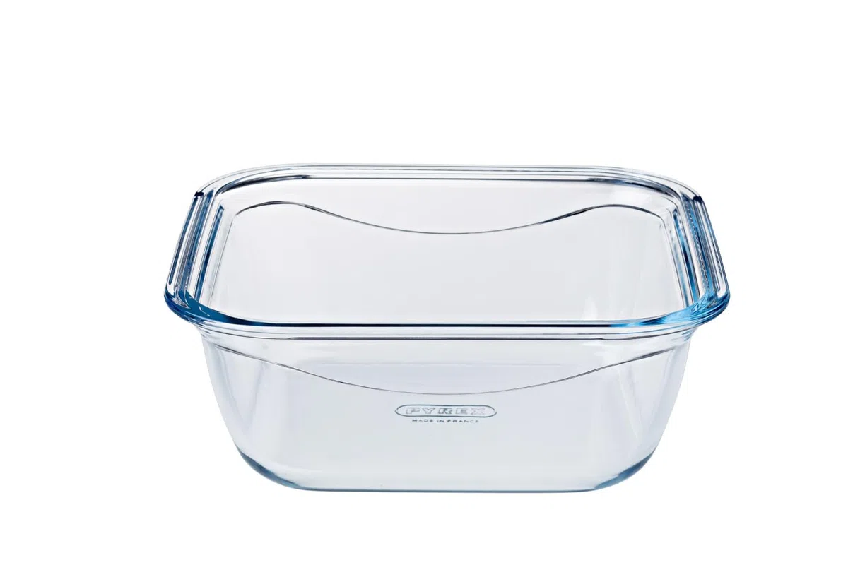 Pyrex Padella multiuso quadrata Cook & Go con coperchio ermetico, trasparente e blu, 21 x 21 x 8 cm, 1,9 L