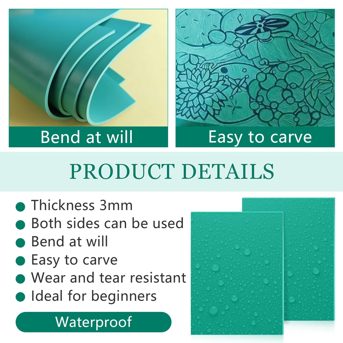2 Pezzi Linóleo A4 en Goma Flexible, Placas de Linóleo Verde para Grabado, Placas de Escultura de Goma para DIY, Impresión en Relieve y Sellos de Goma