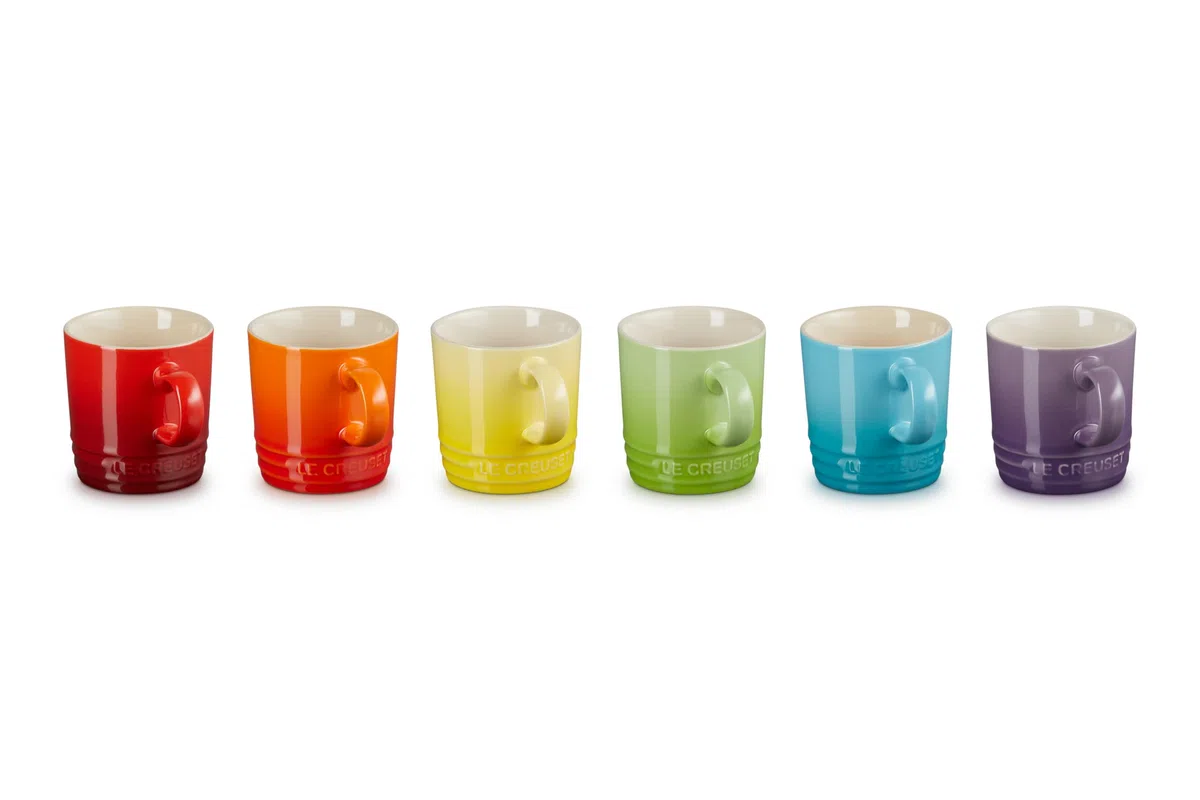 LE CREUSET Set 6 Tazze Espresso in gres vetrificato, 100 ml Ciascuna, Multicolore Arcobaleno, 79114108359030