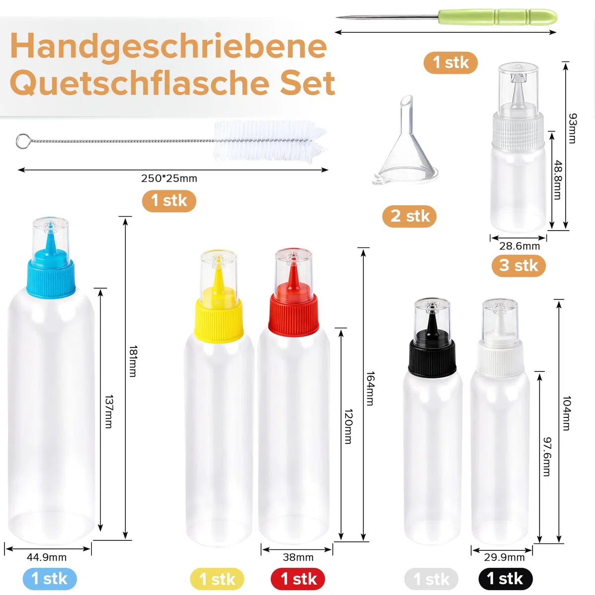 8 bottiglie da spremere con beccucci, 30/60/120/180 ml, bottiglia da spremere per glassa, piccole bottiglie da spremere per biscotti, glassa, torte, tintura, biscotti, decorazioni per