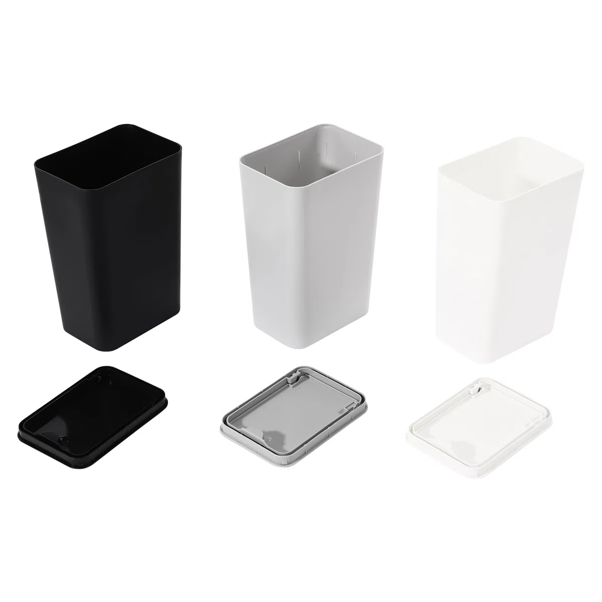 3 x 9L Pattumiera con coperchio, in plastica (PP), pattumiera piccola per cucina, bagno o ufficio, rettangolare, 22,2 x 15,7 x 33 cm, Nero, Bianco, Grigio