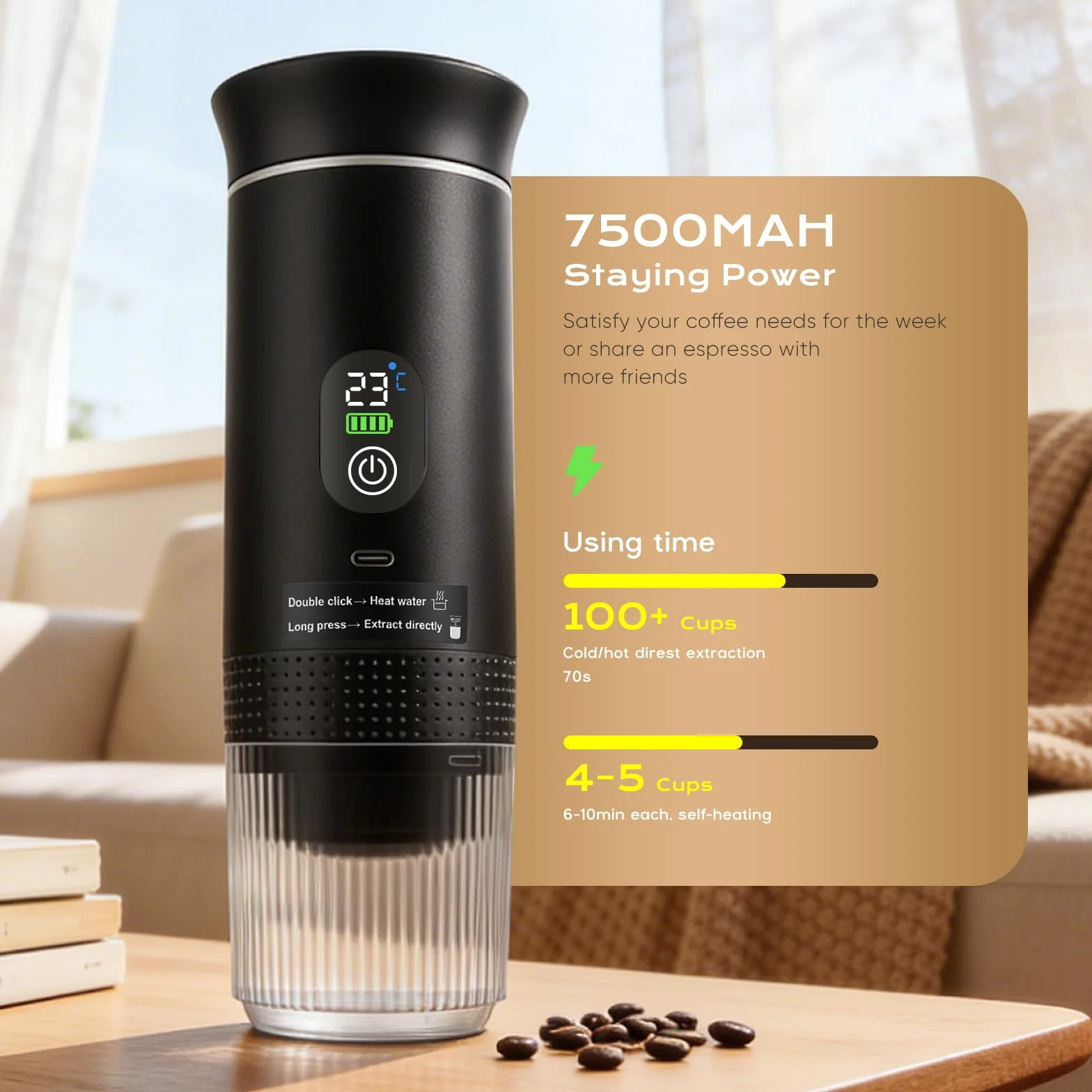 Macchina Caffè Portatile 20 Bar, 3 IN 1 Macchina Espresso Portatile Compatibile con Capsule Piccole/Grandi e Caffè Macinato, Auto-Riscaldamento, Caffettiera Portatile per Viaggi Campeggio Auto