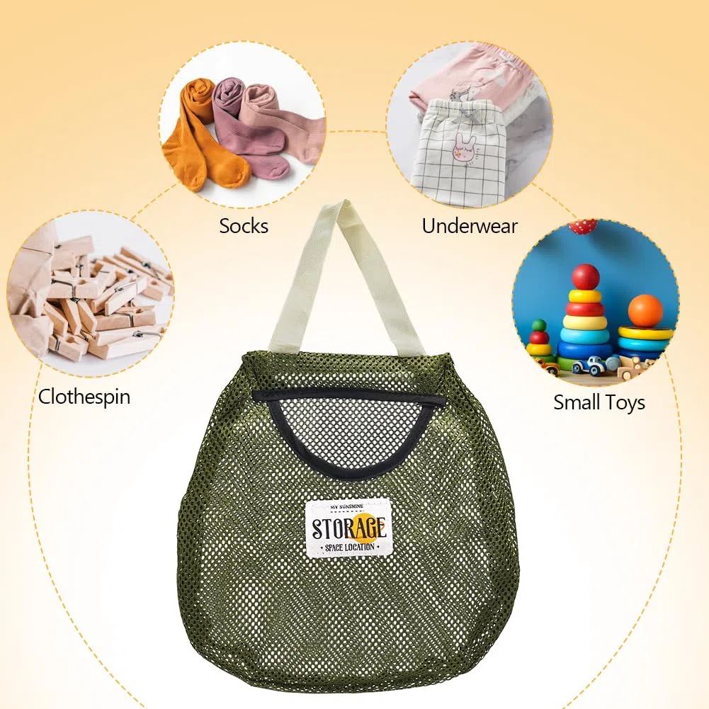 Porta Mollette Bucato da Esterno, 2 Pz Mesh U-Shaped Apertura Verde Scuro Peg Holder Ampiamente Applicare Vestiti Peg Bag per lavanderia Camera da letto Bagno, con 2 pz S-Shaped Hook