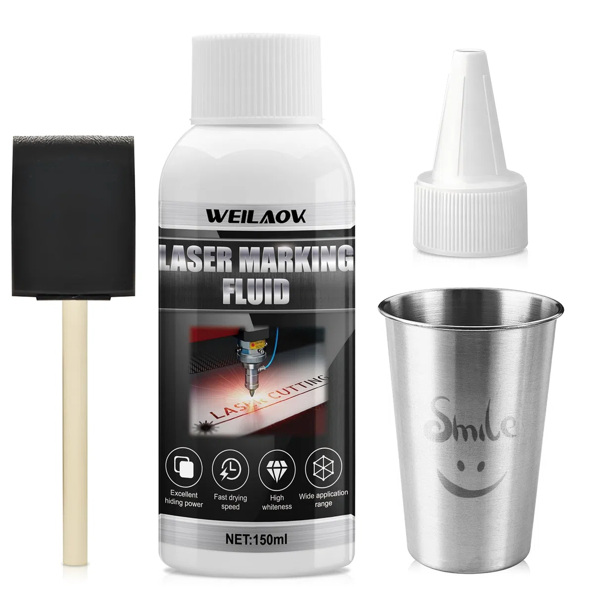 150ml Polvere per Marcatura Laser, Liquido per Marcatura Laser, Fluido per Marcatura Laser per Incisione Laser su Metallo, Gioielli, Vetro, Alluminio e Acciaio Inossidabile, Asciugatura Rapida