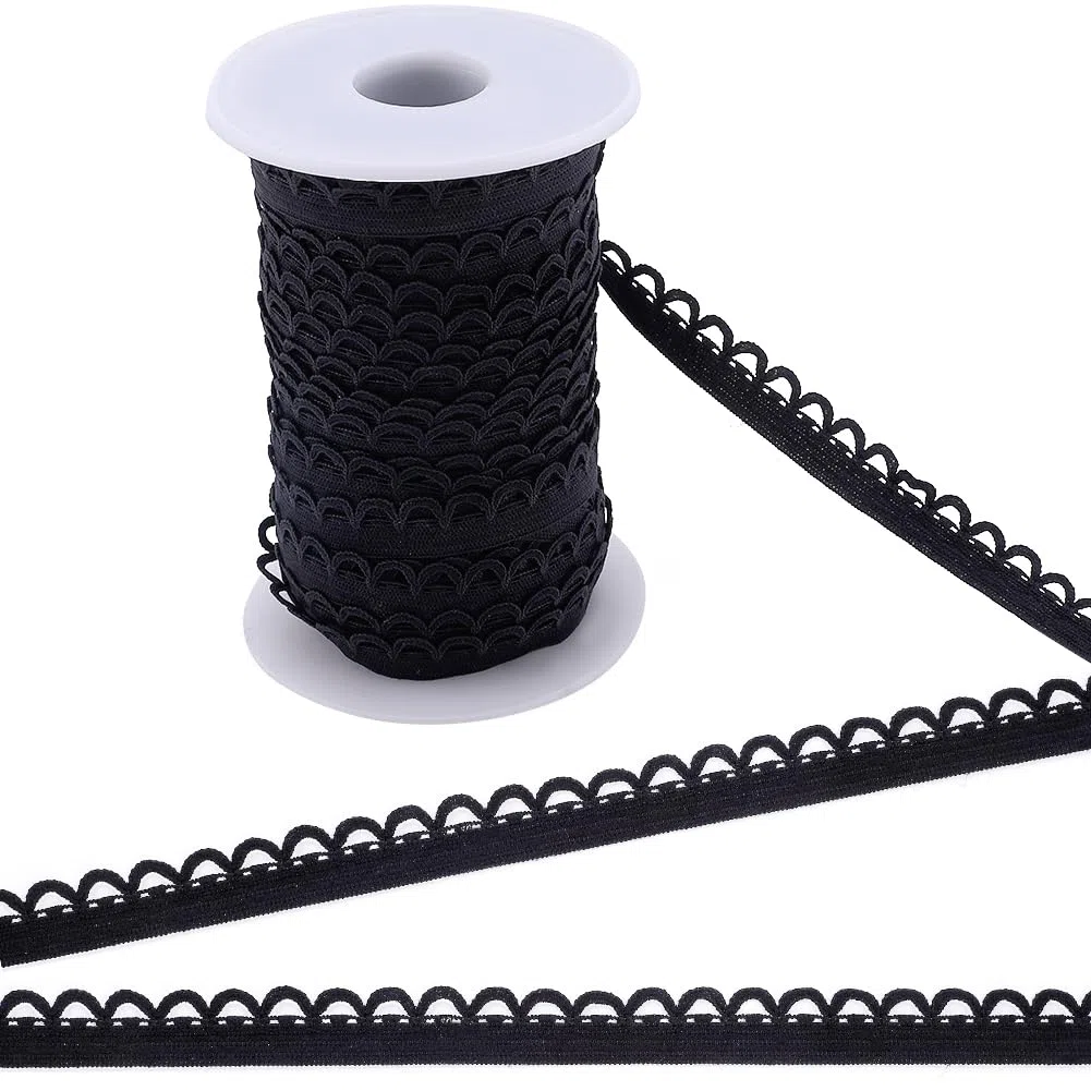 GORGECRAFT 25M Bordo In Pizzo Elastico 12mm Bordo Elasticizzato Nero Bordi per Lingerie Rifinitura Fettuccia In Cordoncino di Pizzo All'Uncinetto per Fai Da Te Cucito Artigianato Indumenti Confezioni