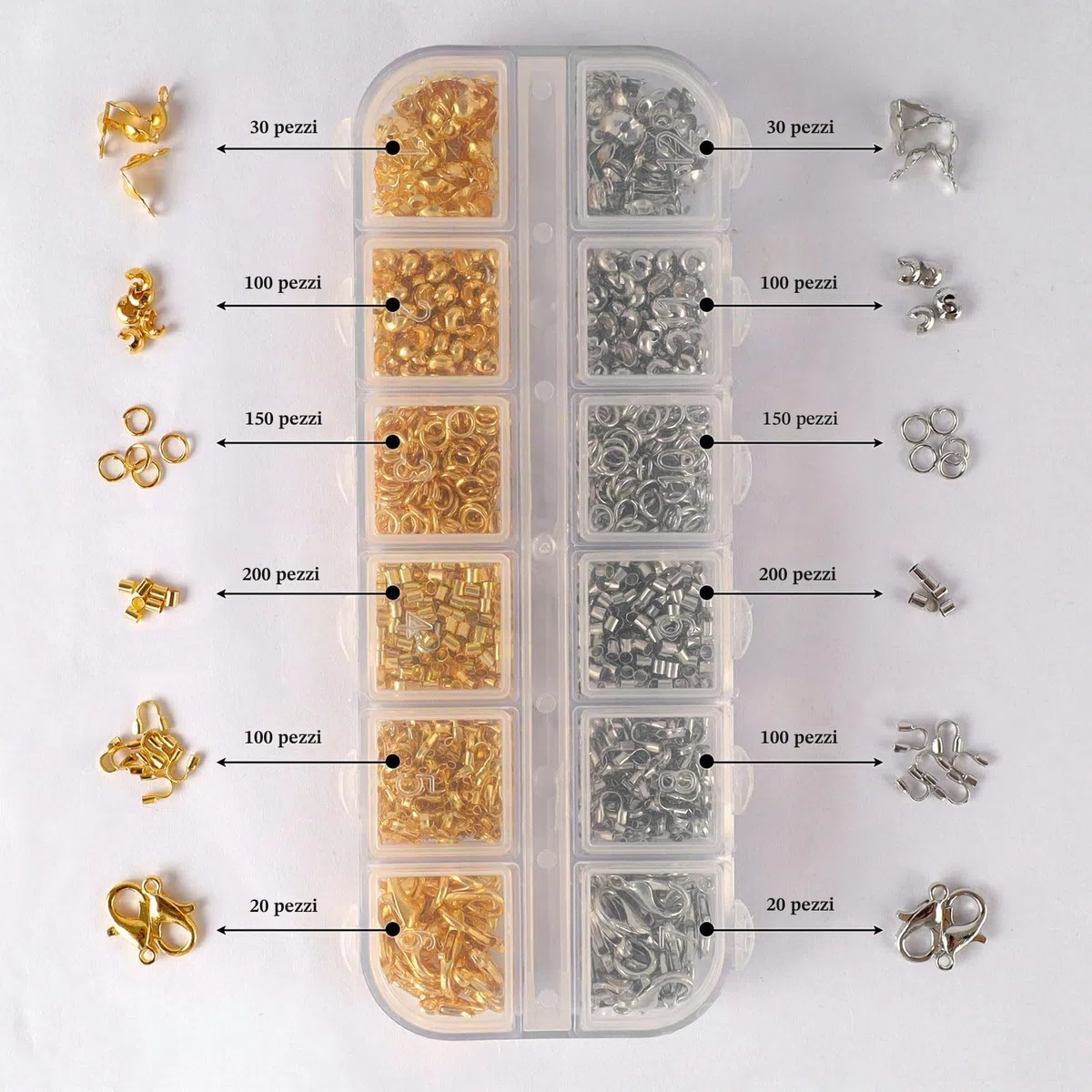 1200 Pezzi Set di Perline a Crimpare, Set di Perline a Crimpare, Chiusure a Moschettone, con 6 Accessori, per la Creazione di Gioielli per la Creazione di Gioielli