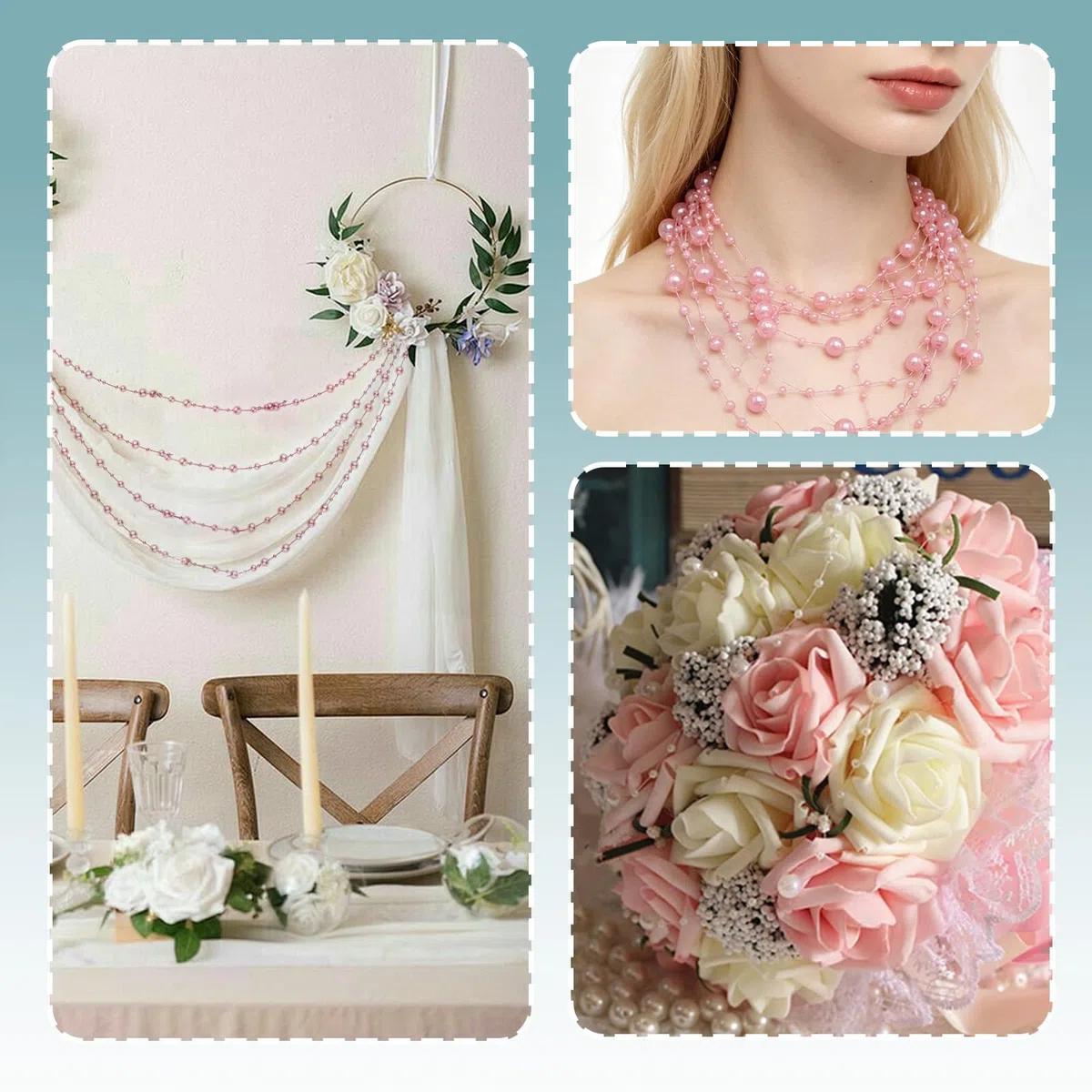 Decorazione con ghirlanda di perle, 10 Metri Artificiale Ghirlanda Fili Perline, Filo con Perle rosa per natalizie Matrimonio decorazione