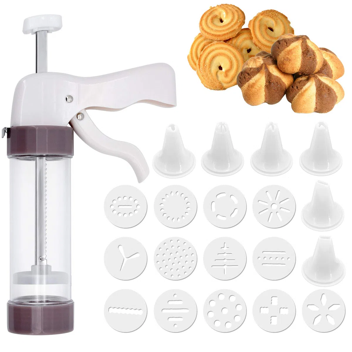 Cookie Maker Press Gun Kit Set di Biscotti e glassa per Decorazioni Fai da Te per Torte con 13 Dischi e 6 Punte per la glassa, Pompa Multifunzione per Biscotti con Impugnatura Confortevole