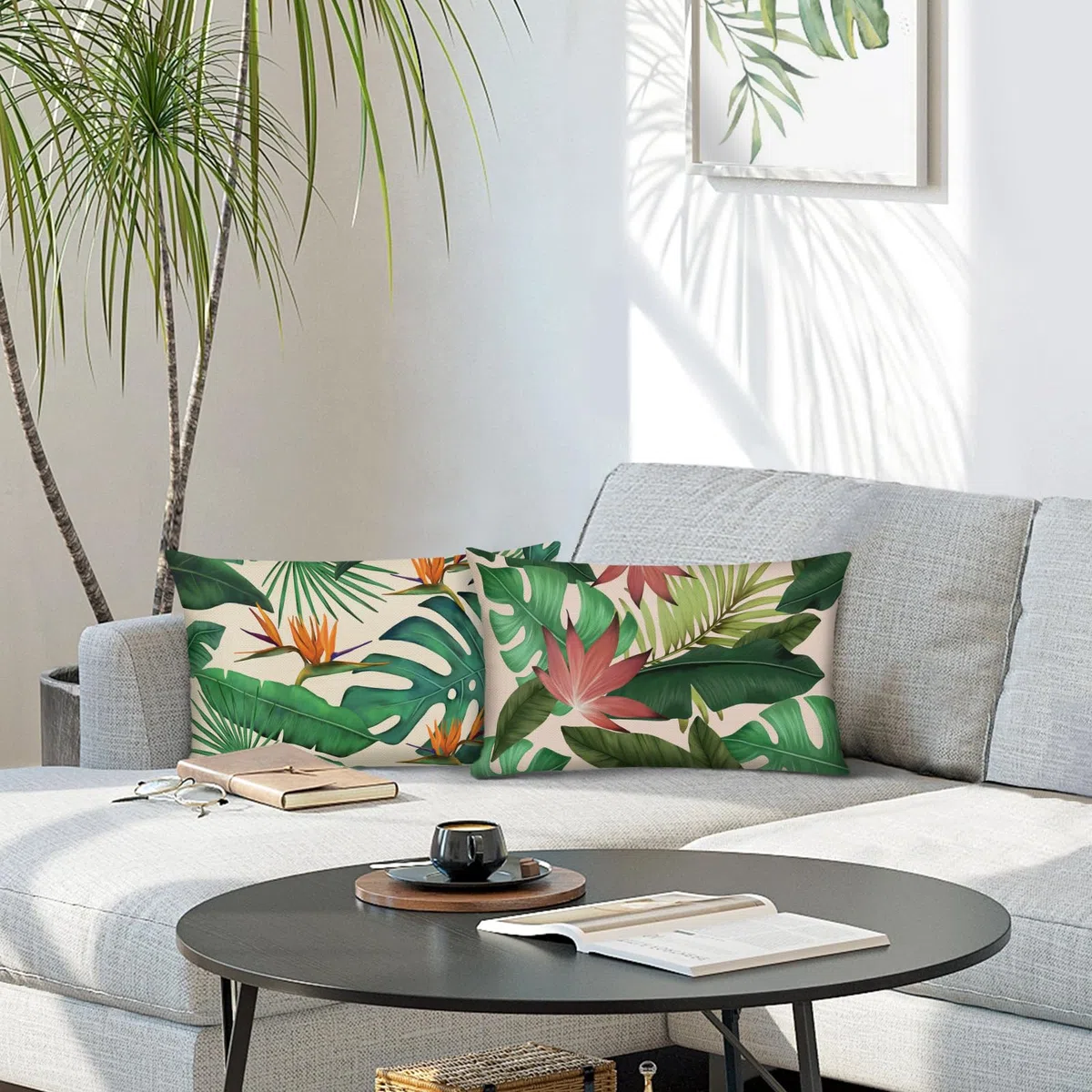 Bonhause Federe per Cuscini Foglie Tropicali 30 x 50 cm Copricuscini Decorativi Pianta Foglia Verde Federa per Cuscino Divano Letto Casa Decorazione Set di 2