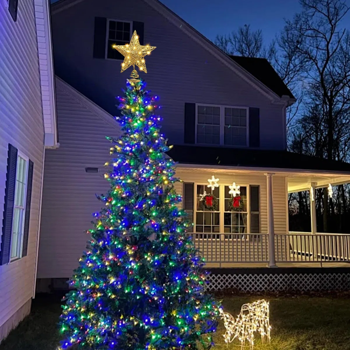 Punta per albero di Natale con 20 LED, 20,3 x 25,4 cm, luce a corona, in ferro, per interni, due modalità (luce accesa/lampeggiante)